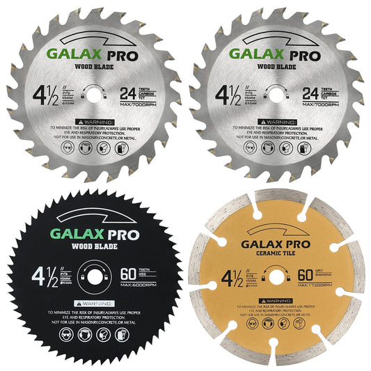 GALAX PRO Saw Blade Set, Pack of 4 Assorted 60T HSS Metal/24T TCT Wood/Diamond 4-1/2-Inch Circular Saw Blade with 3/8" Arbor for Fast Cutting…