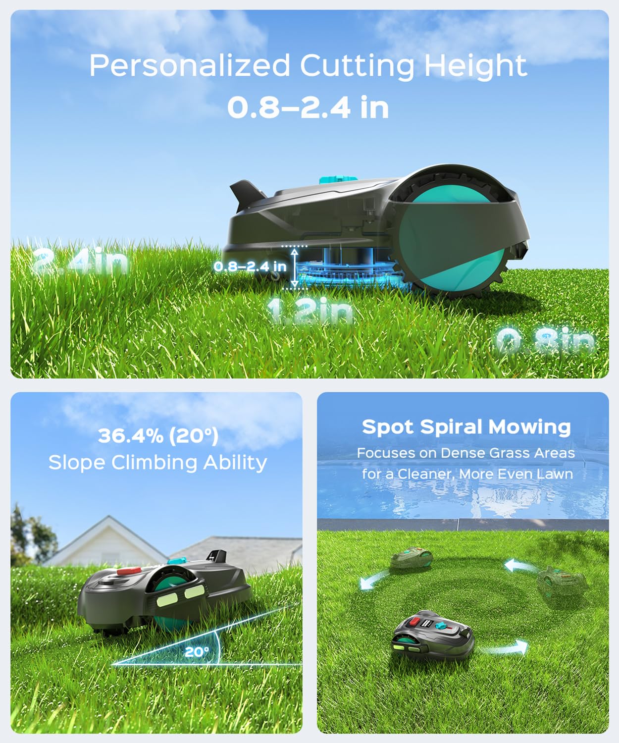 YARDCARE New M800Plus Robot Lawn Mower, GPS & 3D Vision, APP Control, Obstacle Avoidance, Auto-Charging, Bow-Shaped Mowing for Lawns up to 8611 sq.ft (1/5 Acre), with 32.8 ft Magnetic Stripe
