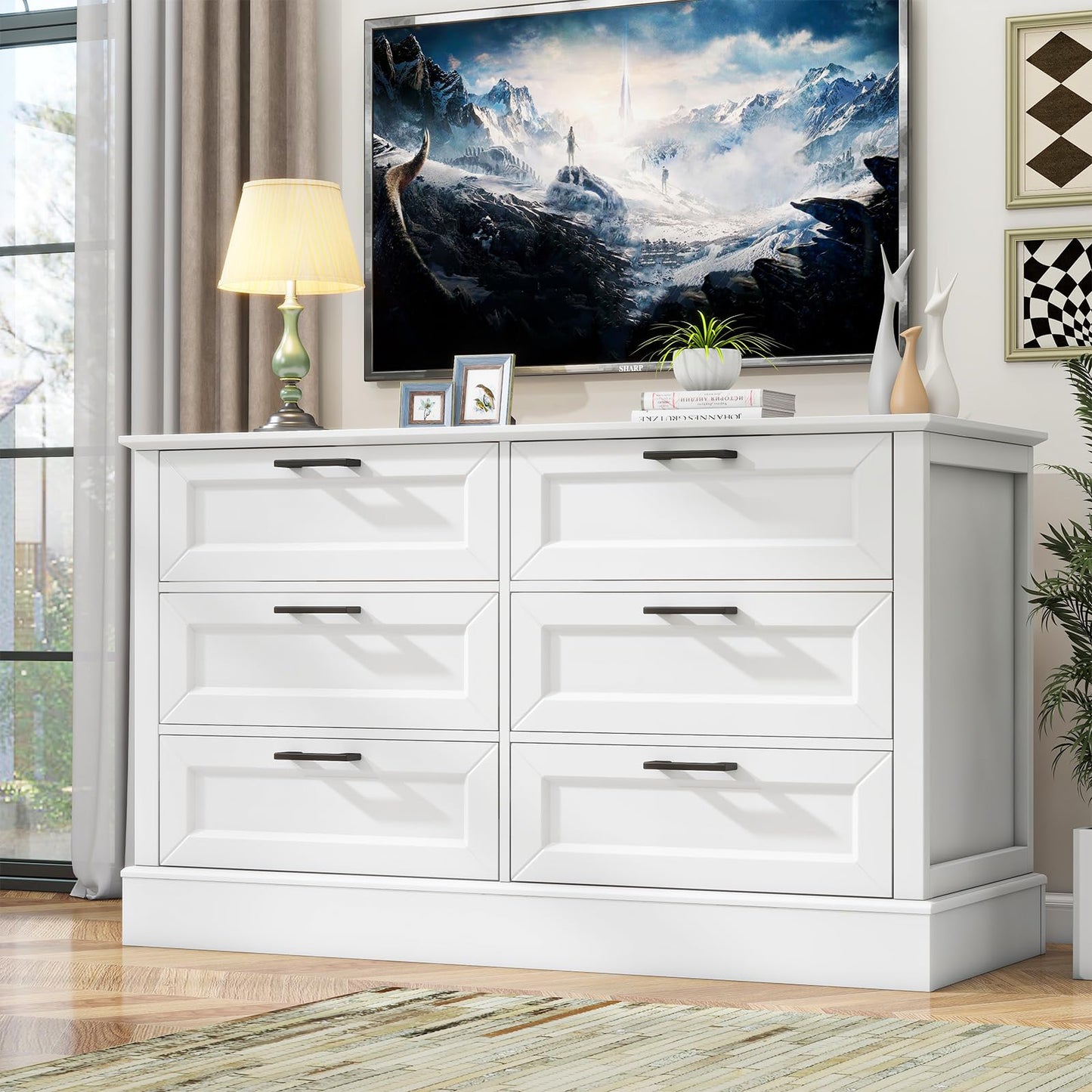 ZLWJGY White Dresser for Bedroom with 6 Drawer, Bedroom Furniture Organizer Storage, Wood Double Dresser & Chest of Drawers, Modern Farmhouse Style, Dressers for Closet, Living Room 30” Tall