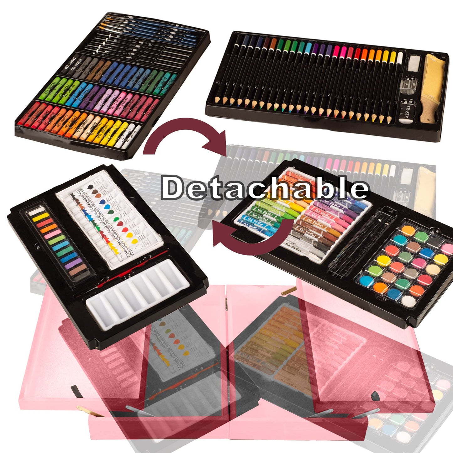 KINSPORY 168 Pack Wooden Art Set, Deluxe Painting Drawing Kit with 3 Coloring Books, Oil Pastels, Watercolor Paints, Art Crafts Supplies, Creative Gift for Beginners, Kids, Boys, Girls & Artists