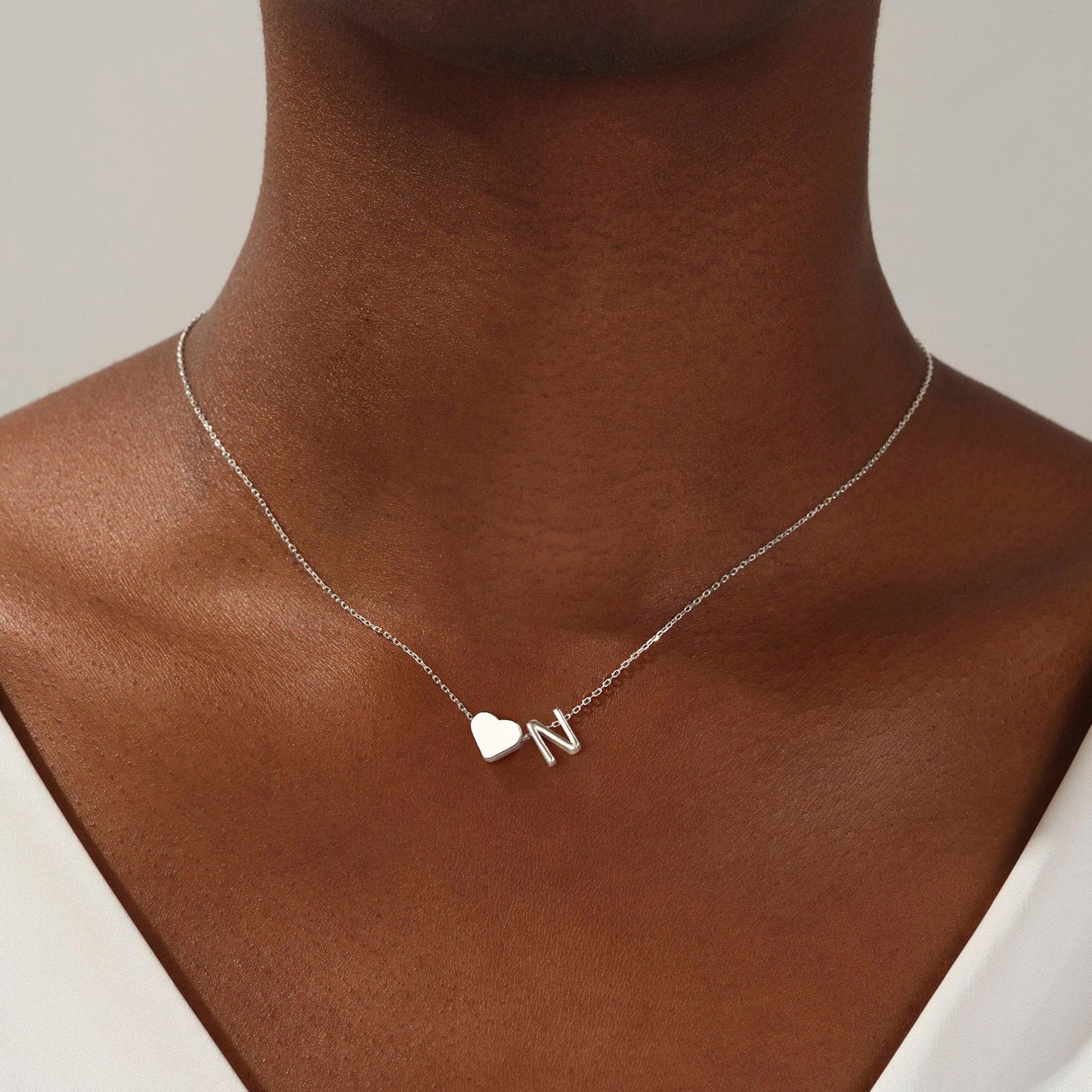 Turandoss Heart Initial Necklace for Women, Heart Initial N Dainty Necklaces Tiny Silver Necklaces Birthday Gifts for Women Jewelry