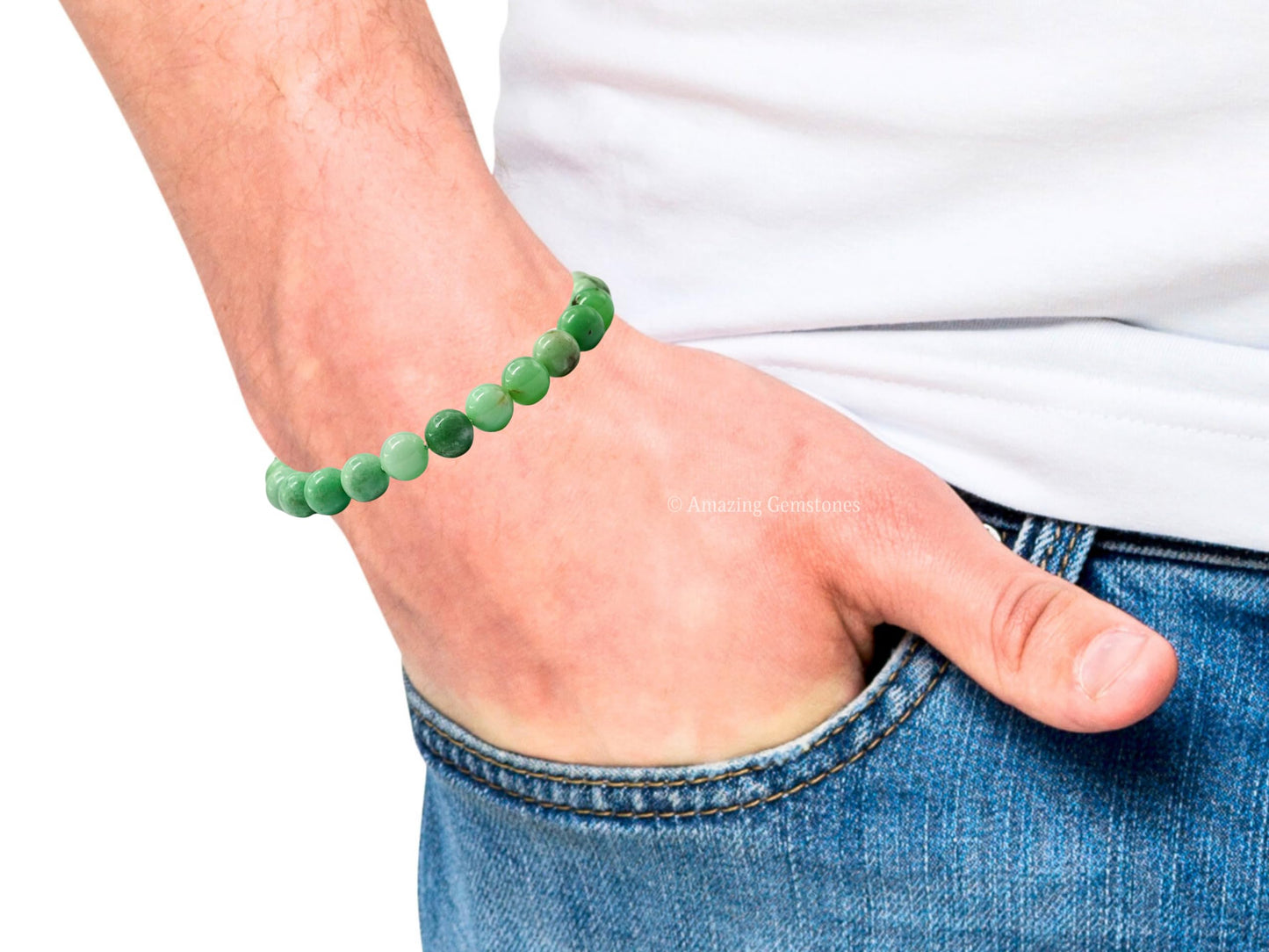 Amazing Gemstone Chrysoprase Premium Bracelet, Gifts For Men & Women - Protection Healing Crystal Bracelet - 8mm Gemstone Beaded Adjustable Bracelet, Pulseras Para Hombres Mujer Stocking Stuffers