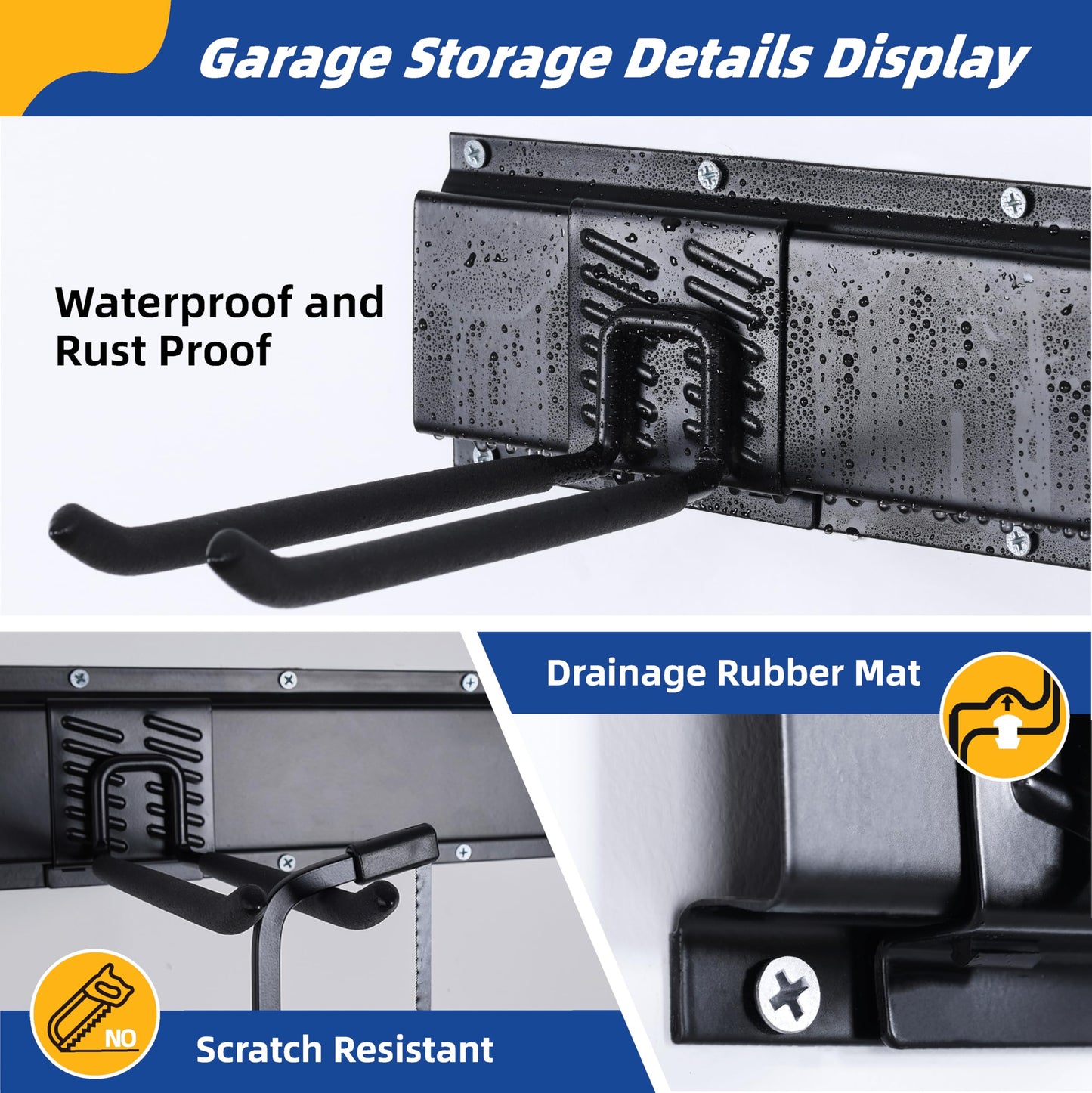 Garage Tool Organizer Wall Mount, 48" Garage Wall Organizer, Heavy Duty Garden Tool Organizers with Adjustable Hooks, 400 lbs Garages Organization, Anti-Rust Garden Tool Storage Rack for Yard and Shed