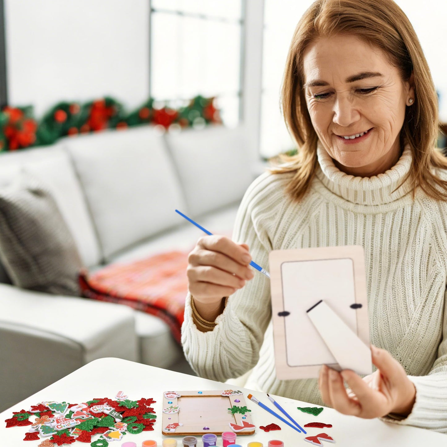 Fovths 36 Packs Christmas Picture Frame Painting Craft Kit Wooden DIY Photo Frame with 250 Foam Stickers Brushes Set Holiday Art Party Favor DIY Paint and Decorate