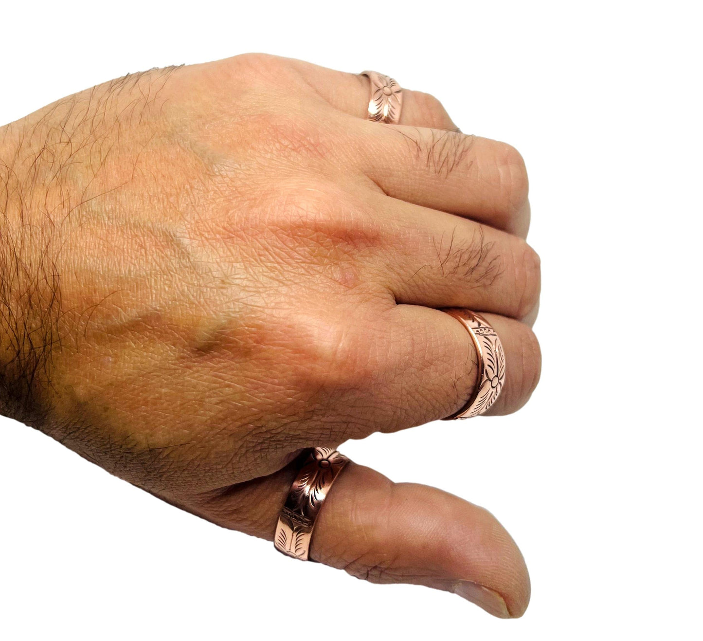 Set of 3 Hand Forged Pure Copper Rings. Made with 100% Pure Raw Untreated Copper. Tibetan Healing Medicine Ring Set. (Carved)