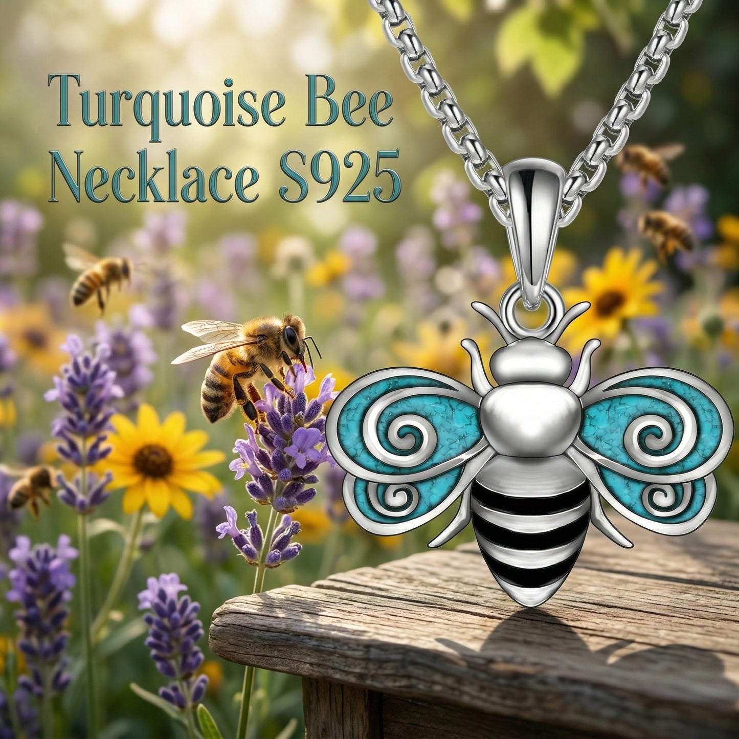 HKPATOP Bee Necklace 925 Sterling Silver Turquoise Bumble Bee Pendant Cute Jewelry Gifts for Women Animal Lovers