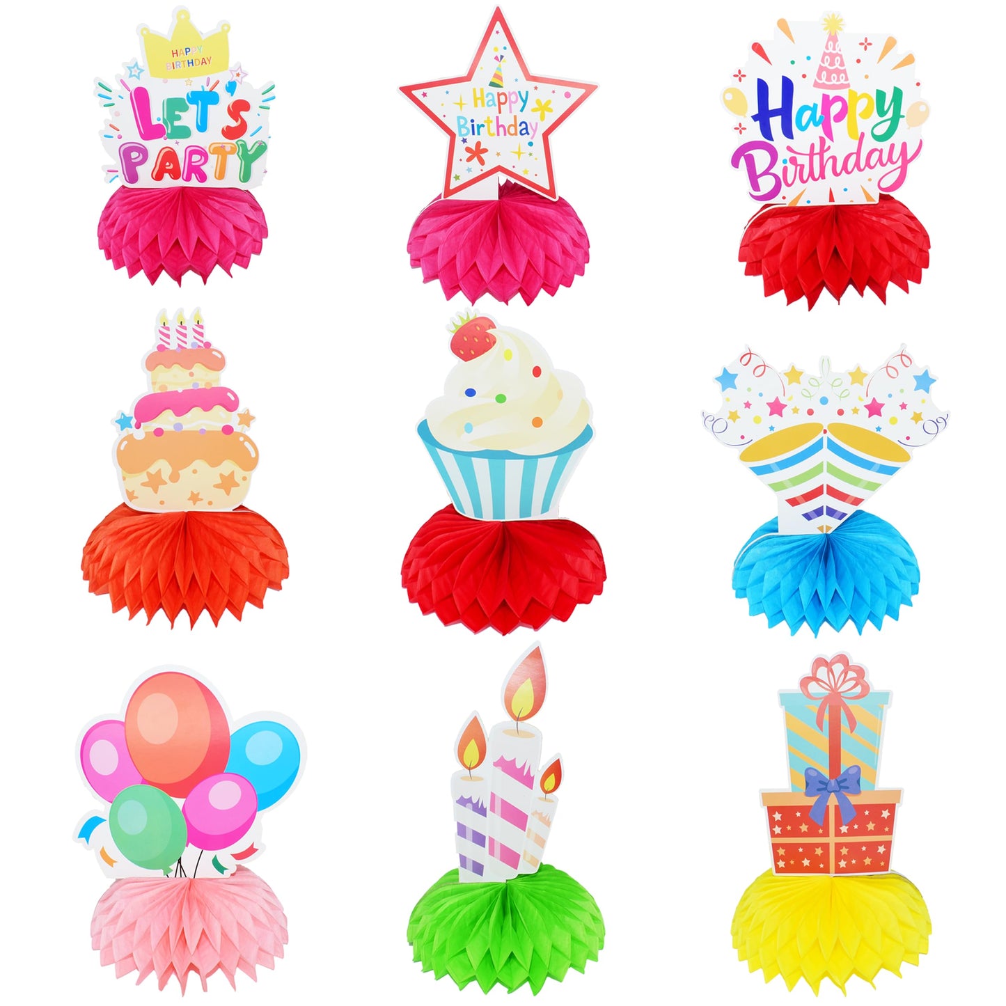 Happy Birthday Decorations Set for Kids - Party Supplies Kit with Honeycomb Balls, Banner, Backdrop, Balloons, Tablecloth, Plates, Napkins- Birthday Party Decor for Boys Girls