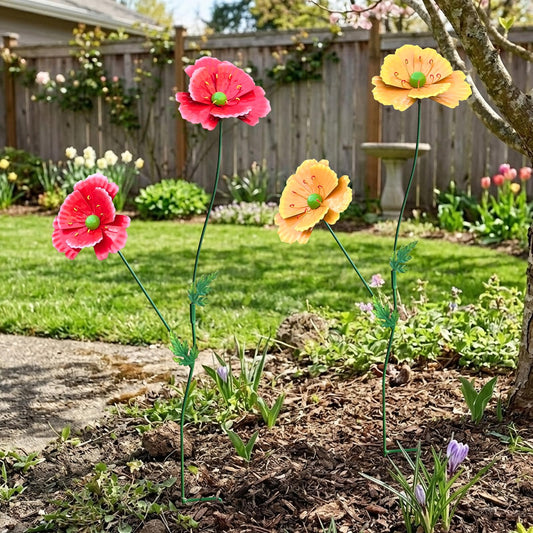 WKHOMEDECO Metal Flowers for Outside, 30" Tall 2-Pack Decorative Garden Stakes - 3D Double-Layer Iron Flowers, Metal Flowers Outdoor Decor for Garden Yard & Patio