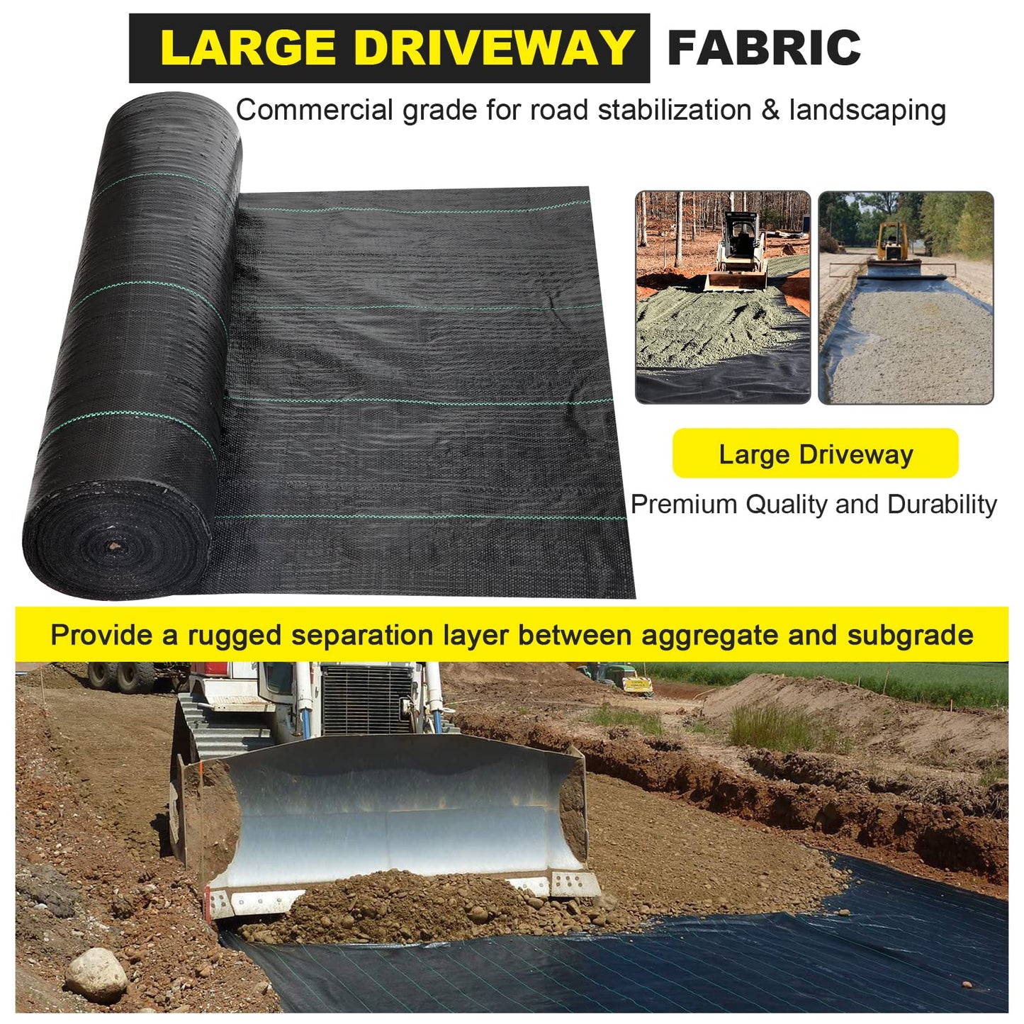 DWALE Driveway Fabric,13x115 ft Road Fabric Commercial Weed Barrier Fabric, Landscape Fabric Heavy Duty 5OZ French Drain Fabric for Erosion Control,Landscape Fabric,Weed Barrier,Construction Projects