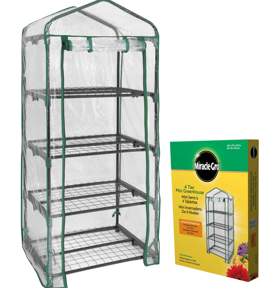 Miracle-Gro 23" x 17" x 57" 4-Tier Indoor/Outdoor Mini Greenhouse Plant Tent, All-Season Compact Plant Growth Accelerator with PVC Cover and Roll-Up Zipper Door, Clear