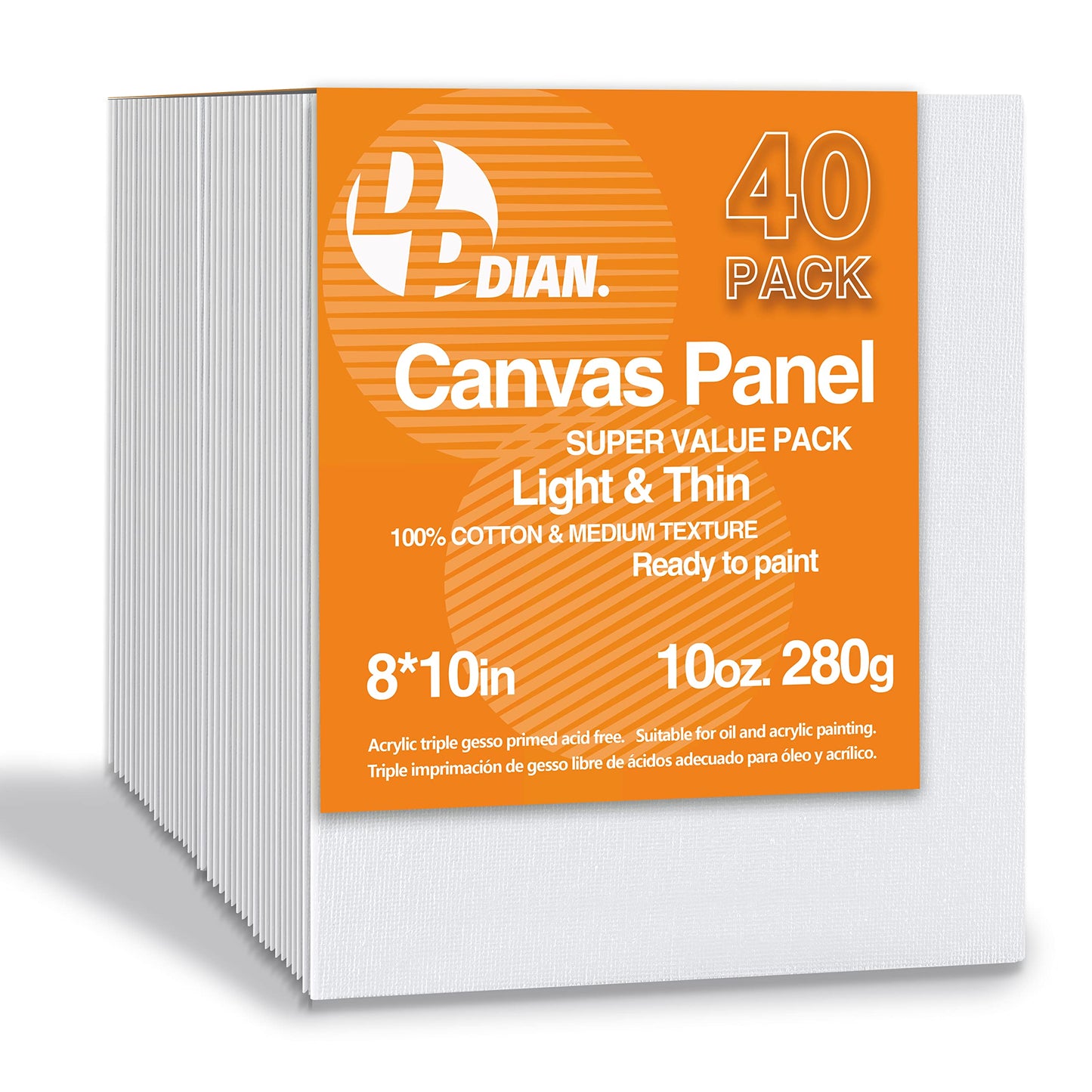 DPDIAN Canvas Boards for Painting 40 Pack, 8 inch x 10 inch Super Value Pack, Artist Canvas Panels for Oil & Acrylic Painting