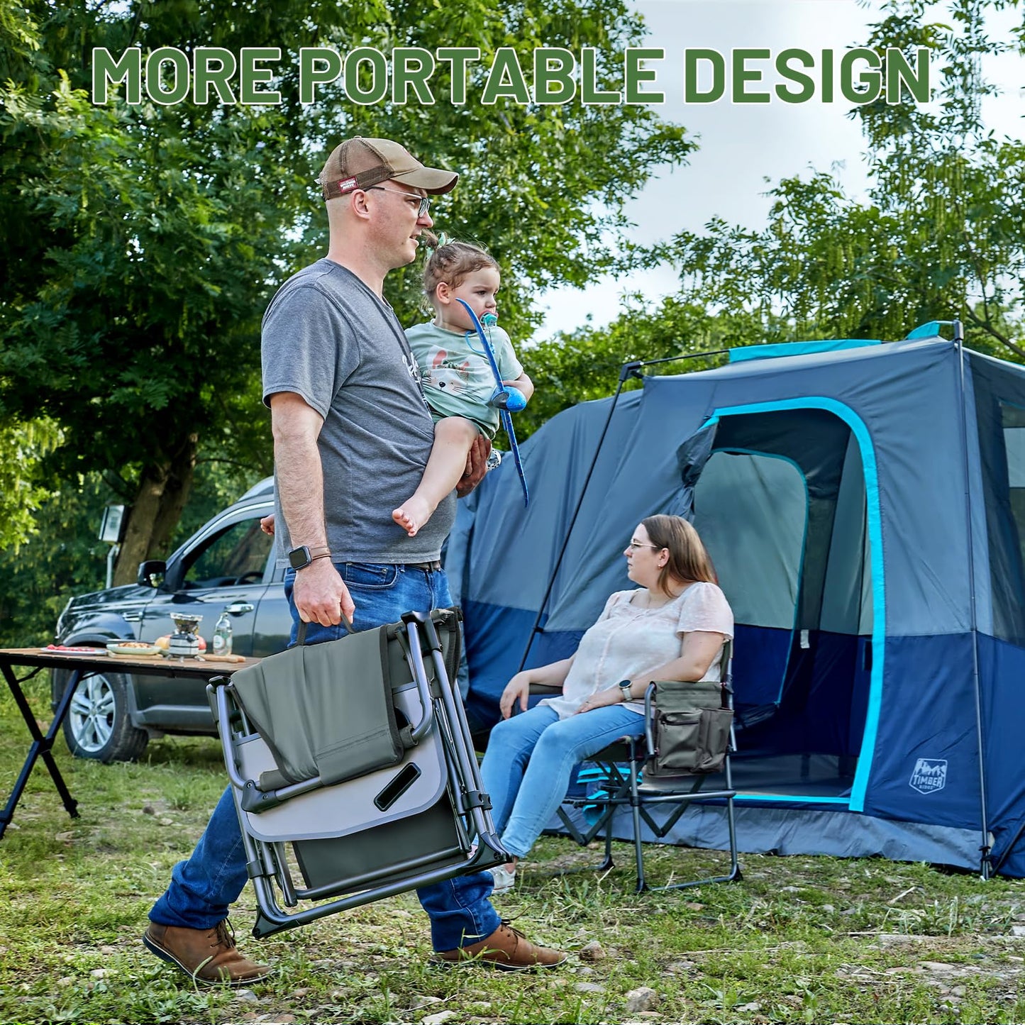 Timber Ridge Aluminum Camping Directors Chair with Side Table Pocket, Portable Folding Chair, Heavy Duty Lawn Chair for Fishing Trip Picnic Concert Outdoor 400lbs, Grey