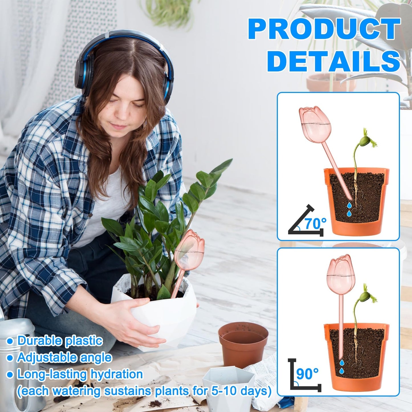 M METERXITY 4-Pack Plant Watering Globes, 9.4 Inch Plastic Self Watering Planter Insert for Indoor/Outdoor Plants, Self Water Devices [Champagne]