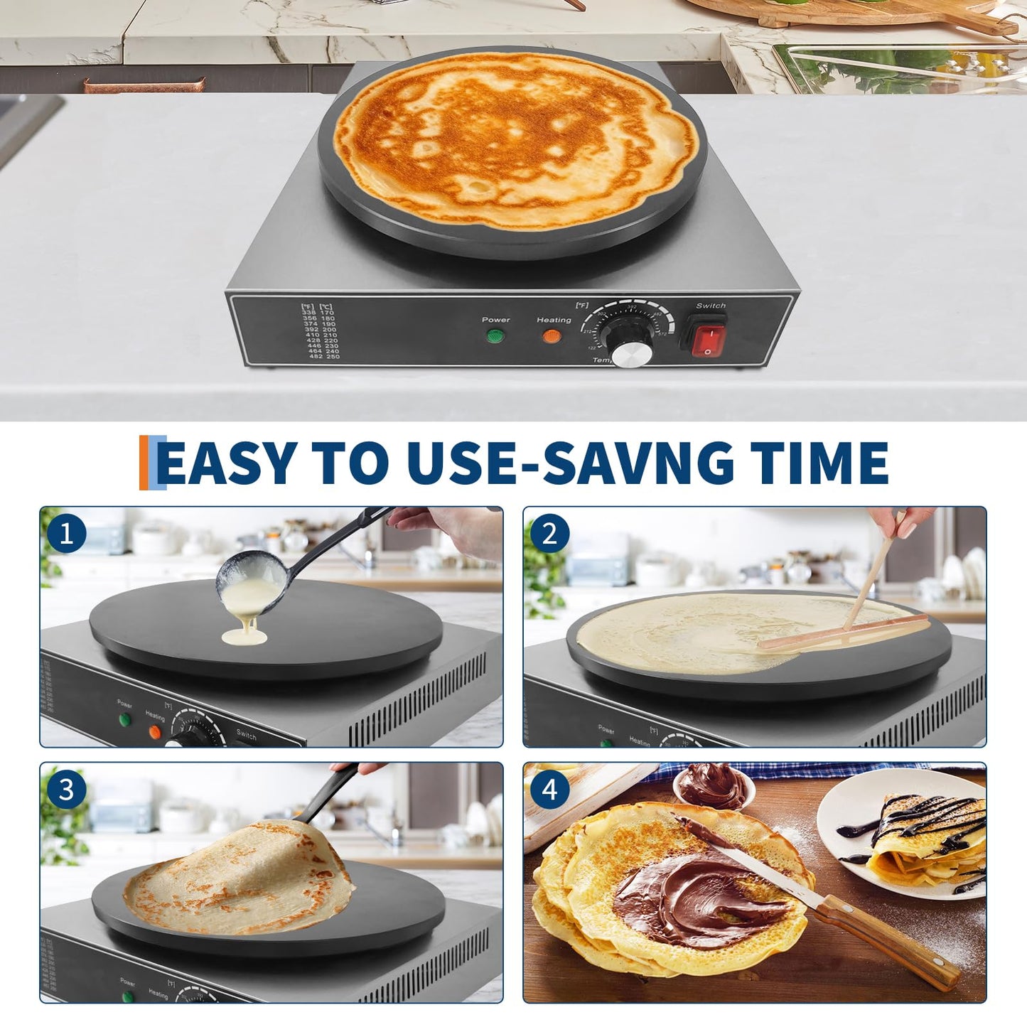 Electric Crepe Maker,1700 w 110 v Flat Plate Crepe Griddle with Temp Control,Non-Stick Commercial Crepe Machine for Home and Commercial Use