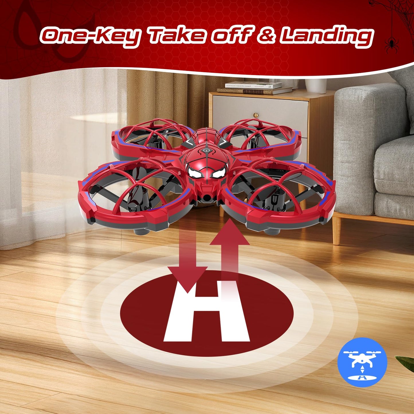 Spider Mini Drone for Kids Beginners - Toss to Go RC Quadcopter with LED Lights, 2 Batteries, Headless, 3 Speed Mode, 3D Flips, Obstacle Avoidance, Indoor Outdoor Cool Toys Gifts for Boys Girls Christmas Stocking Stuffers
