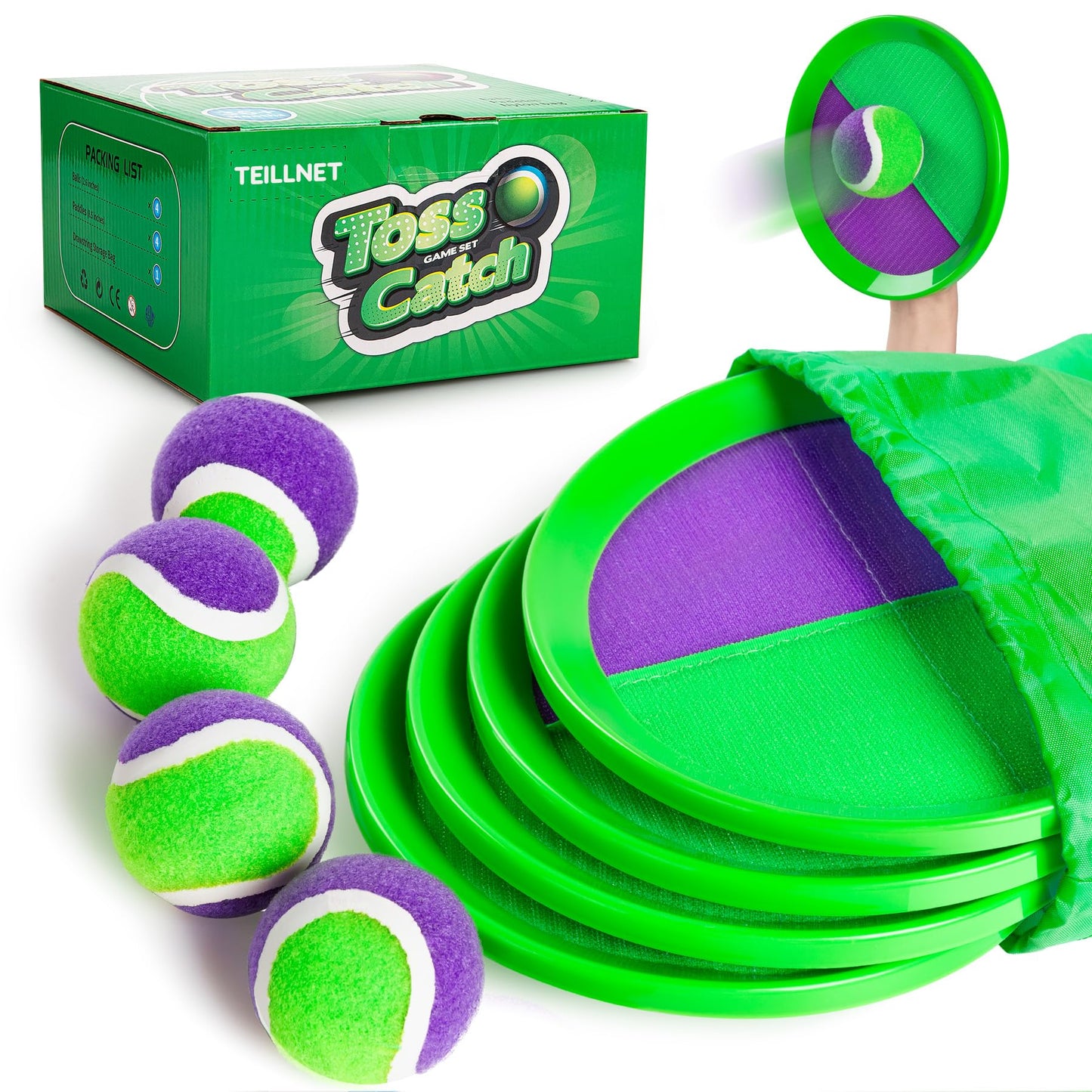 Toss and Catch Ball Set Upgraded - Beach Toys Outdoor Games Baseball Games - Sturdy & Water-Resistant Great for Pool Yard - Classic Gift for Toddlers Kids Boys Girls 3 4 5 6 7 8 9 10 11 12+ Years Old