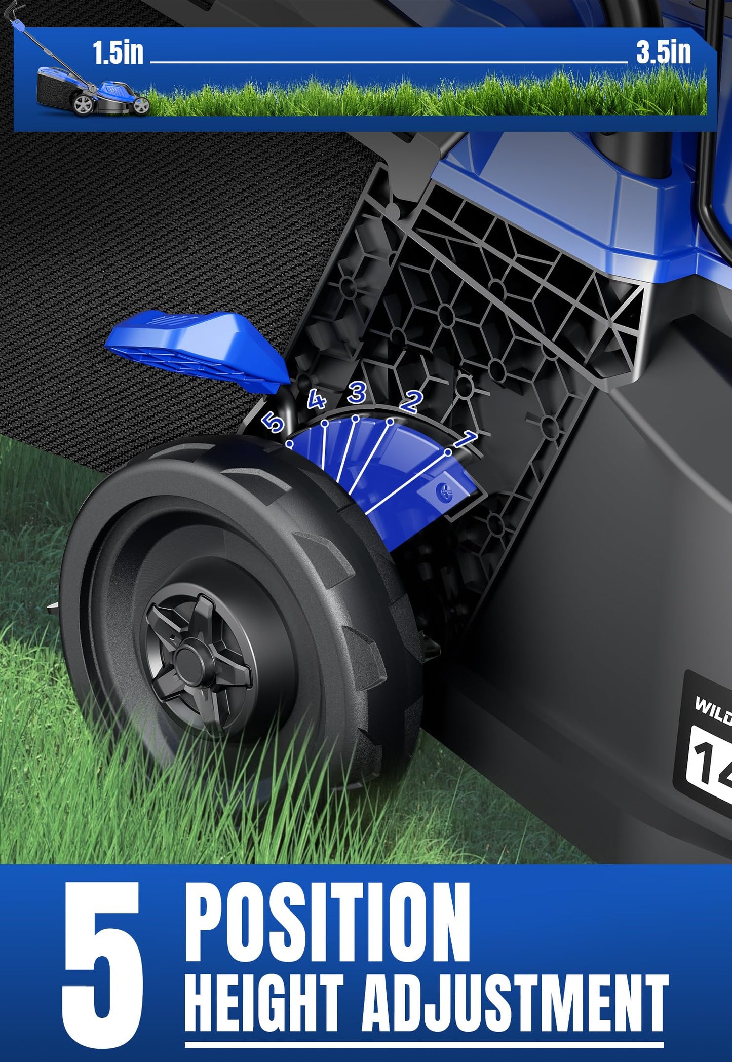 Wild Badger Power 40V 14″ Cordless Lawn Mower Brushless,5,445 sq ft/0.125 ac,1×4.0Ah Battery & Fast Charger, 5-Position Height,for Townhomes & Small Yards