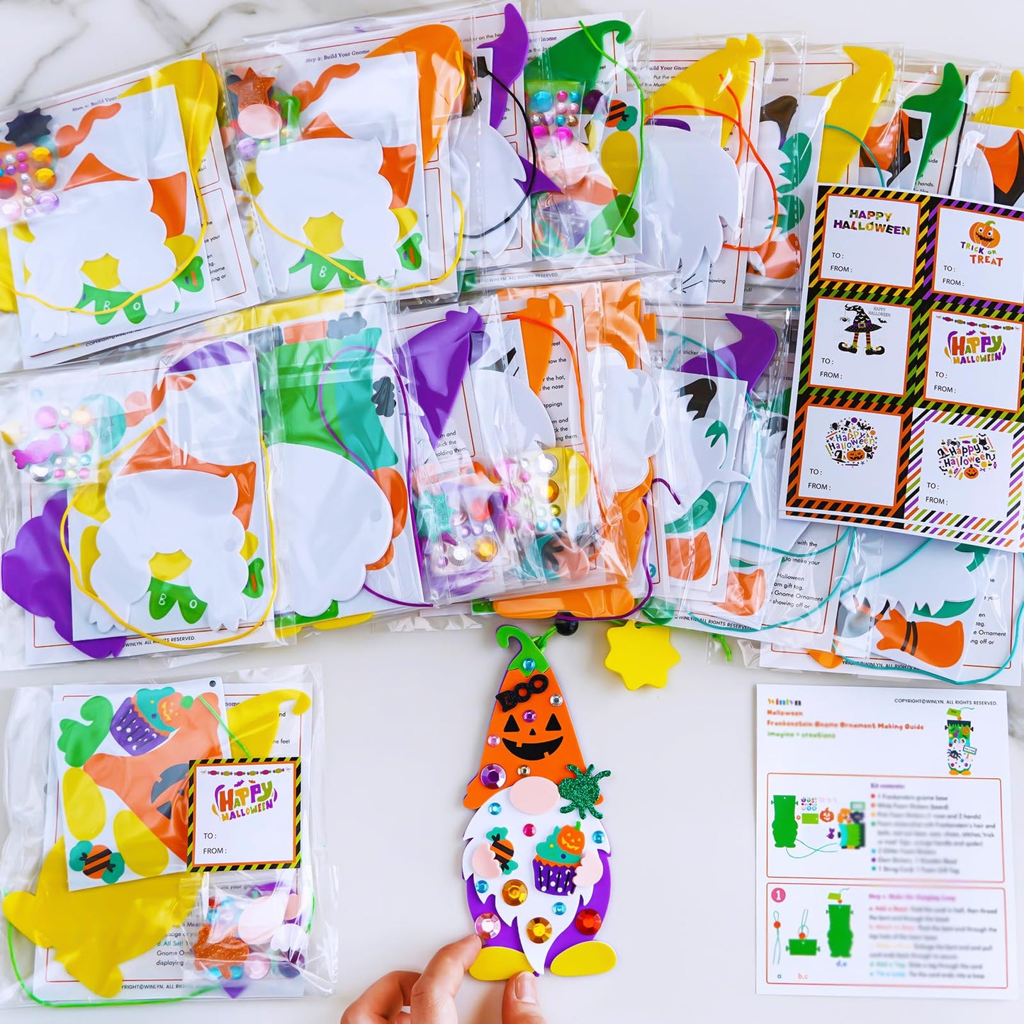 Winlyn 24 Sets Halloween Crafts Fall Crafts Kids DIY Gnome Ornaments Decorations Halloween Craft Kits Gnome Foam Stickers Halloween Arts and Crafts for Kids Home Classroom Art Activities Party Favors