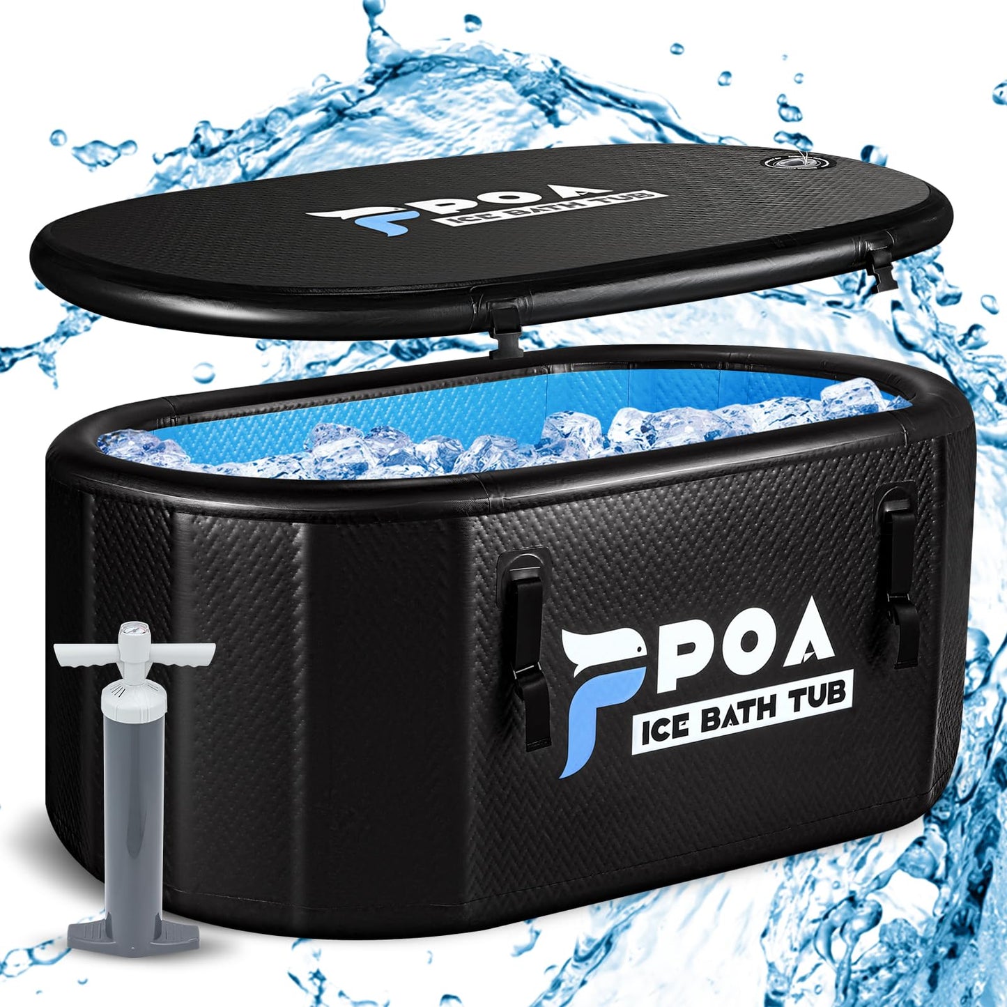 Poafamx Cold Plunge Tub, Inflatable Ice Bath Tub for Athletes Portable XXL Large Capacity with Insulated Cover for Recovery Cold Water Therapy Outdoor Indoor Use (Black, 155 Gal)