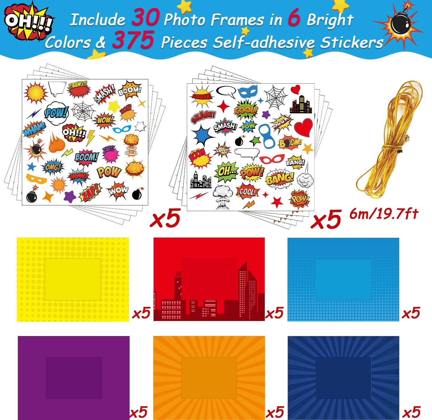 chiazllta 30 Pack Super Theme Hero DIY Picture Frame Craft Kit Fashion Hero DIY Photograph Craft Hero Stickers for Hero Art Craft Home Game Activities