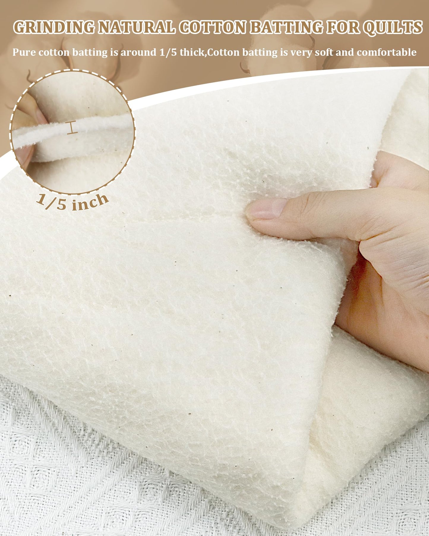 PLANTIONAL Grinding Natural Cotton Quilt Batting: 47-Inch x 59-Inch Light Weight Purely Natural All Season Quilt Batting for Quilts, Craft and Wearable Arts