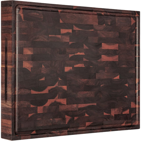 AZRHOM Extra Large Thick Walnut Wood End Grain Cutting Board 20x15x2 In, Wooden Butcher Block, Chopping Board For Kitchen with Juice Groove Handles Non-Slip Pats (Gift Box)