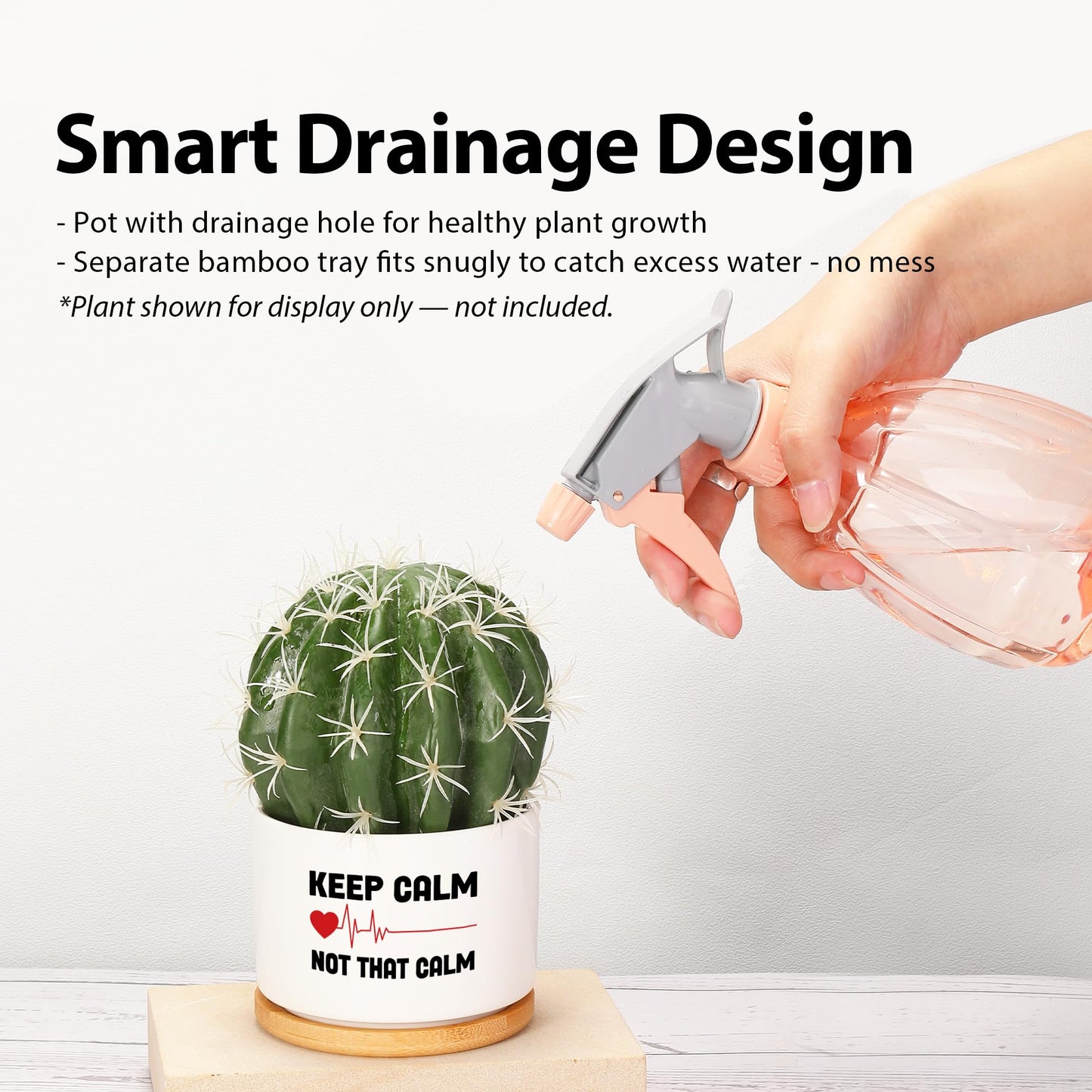 Keep Calm Not That Calm Nurse Gifts Ceramic Succulent Plant Pot Round Doctor EMT Nursing Student Cardiologist Home Office Decor Plant Lover 3.5 Inch White (No Plants) (with Bamboo Tray)