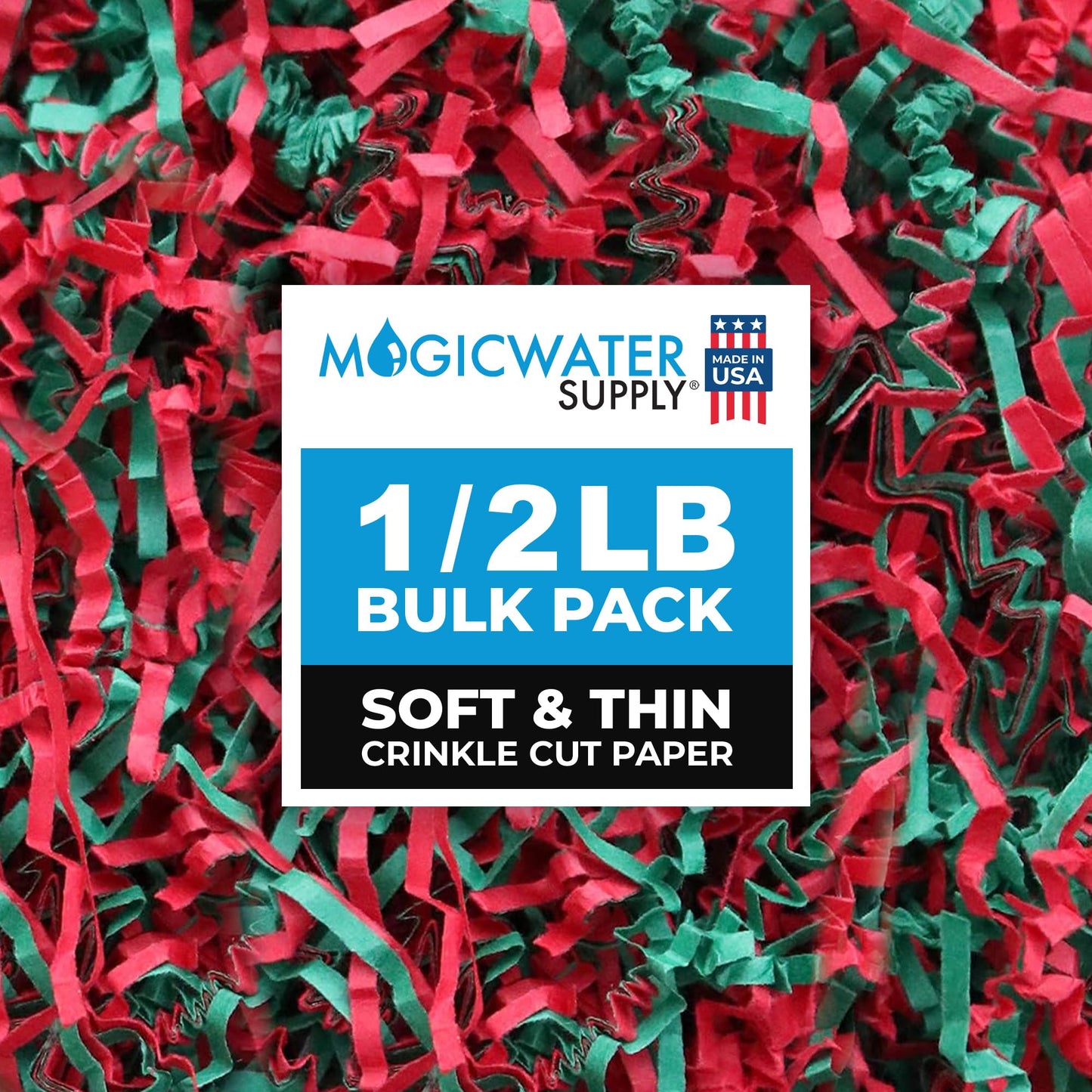 MagicWater Supply - 1/2 LB - Green & Red - Soft & Thin Crinkle Cut Paper Shred Filler great for Gift Wrapping, Basket Filling, Birthdays, Weddings, Anniversaries, Valentines Day, and other occasions