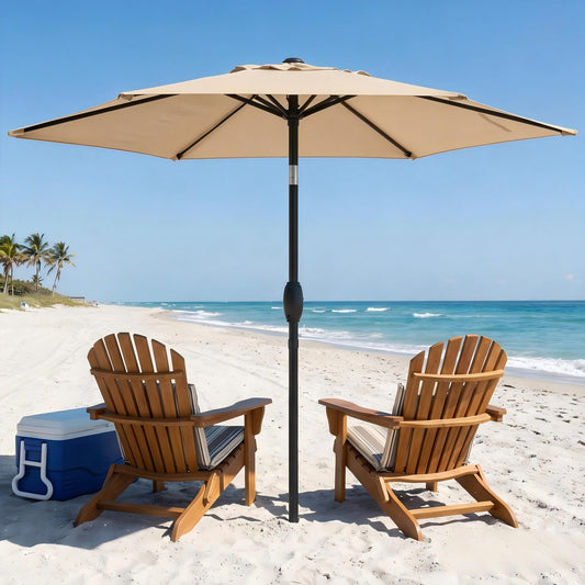 Wisteria Lane Outdoor Patio Umbrella, Market Umbrella, Large Outdoor Umbrella, Metal Pole Umbrella with Push Button Tilt and Crank, Polyester Canopy, Beige