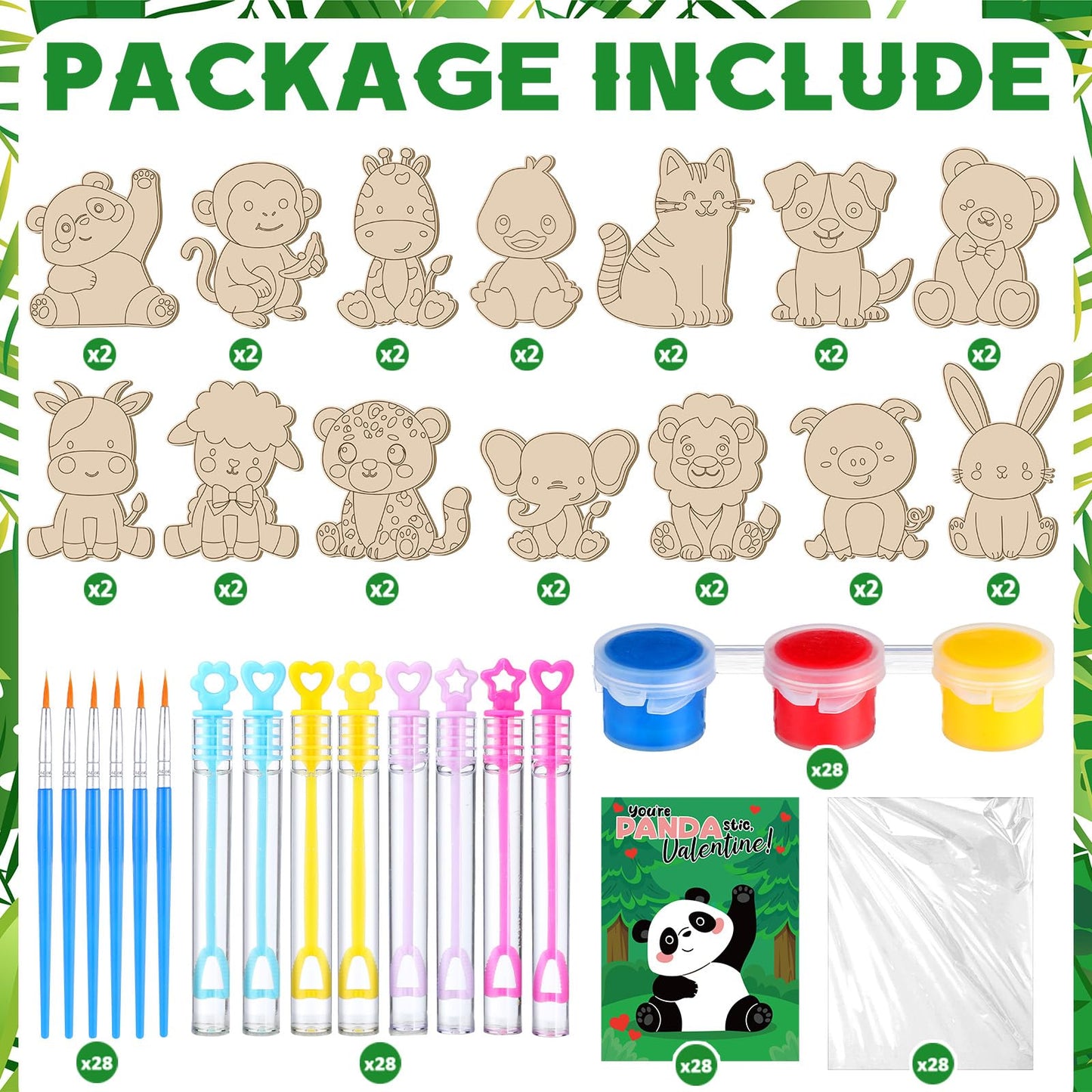 JellyArch 28 Set Animals Wood Kits Kids Painting Kit Painting Wooden Kits Bulk with Bubbles Card Watercolor Gift for Kids Classroom School Art Class DIY Craft Supplies Adopt a Pet Animals Party Favors