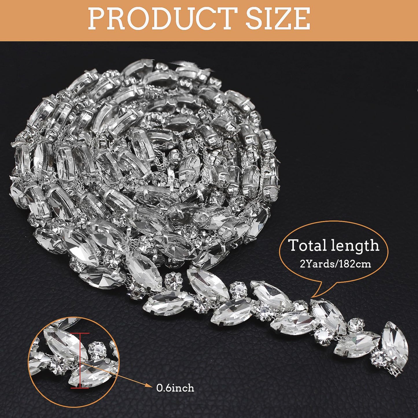Fbshicung 2 Yard Rhinestone Chain Trim Diamond Applique Embellishment for Wedding Party Decoration & Bridal Costume Embellishment Clothing Accessories (Silver)