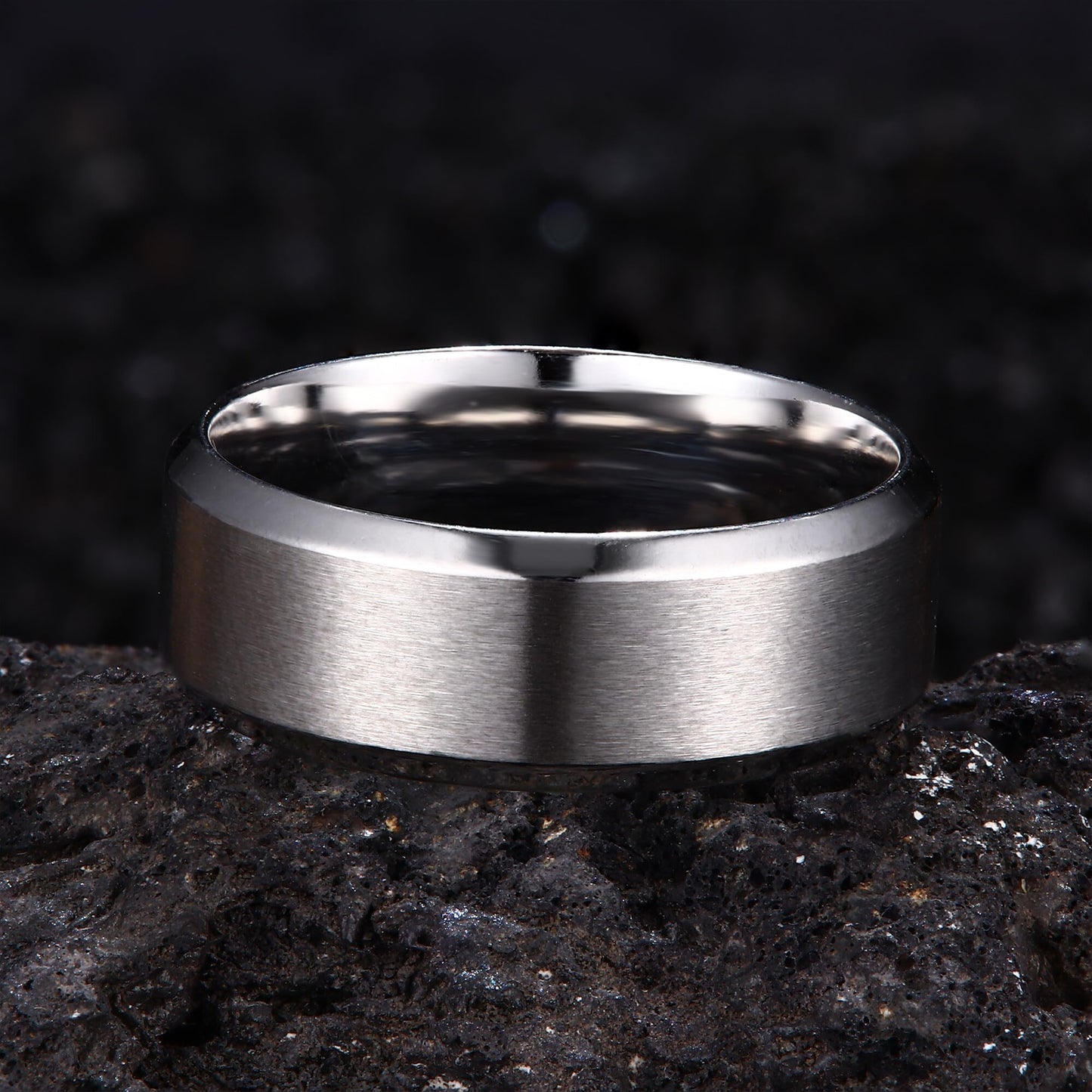 Jstyle Stainless Steel Rings for Men Women 8MM Wedding Band Rings Matte Surface - Beveled Polished Edge Mens Ring Size 8.5 Silver Plated Ring for Men