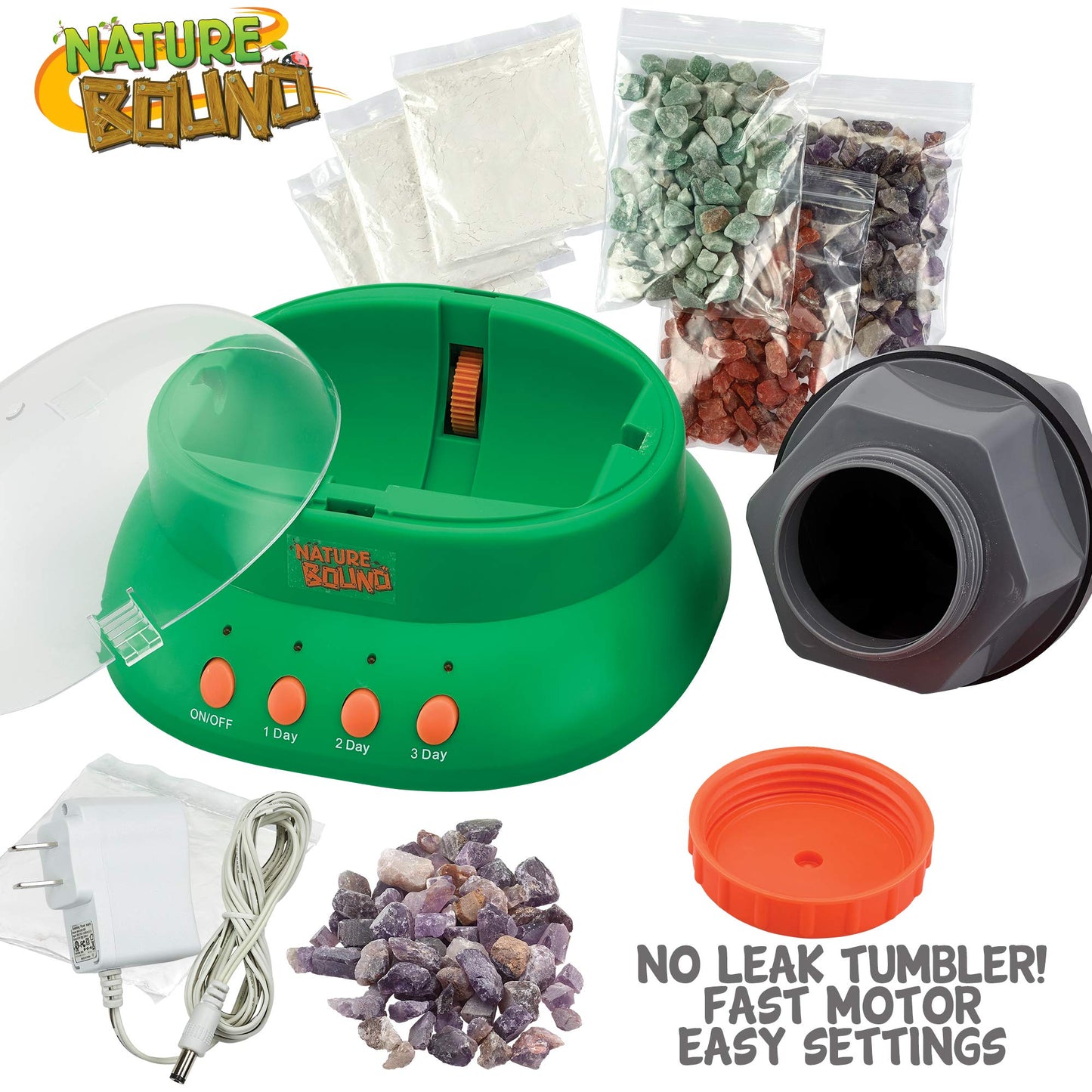Nature Bound Starter Rock Tumbler Kit for Kids– Includes Rough Gemstones, Polishing Grits, Jewelry Fastenings, and Instructions – Great STEM Science Kit for The Future Geologist, Boys & Girls Ages 8+