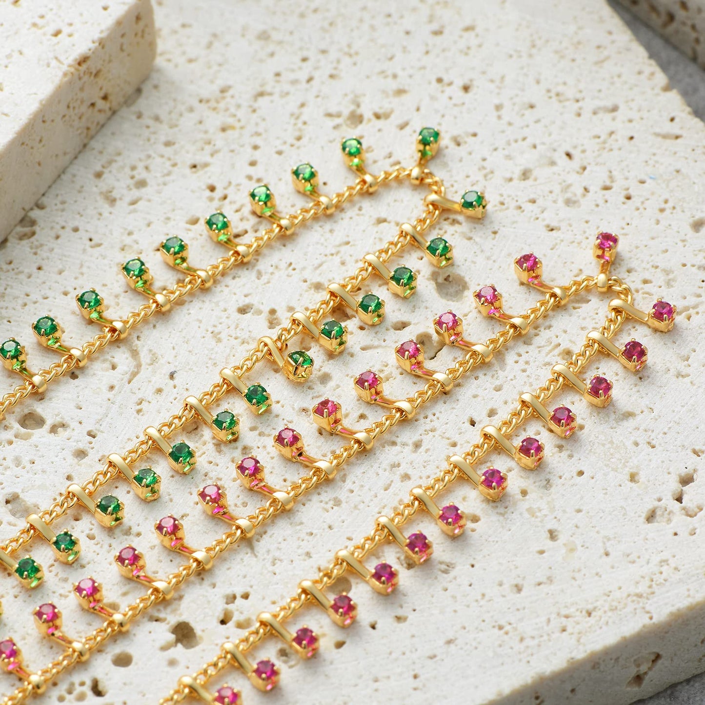 MTMY Gold Anklets for Women 14K Gold Plated Green Rose Colorful Cubic Zirconia Tassel Foot Chain Dainty Cute Summer Beach Boho Anklets Jewelry Gift (nano-rose)