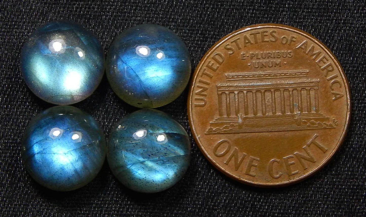 Myhealingworld 11 MM Round Blue Fire AAA Quality Natural Labradorite Calibrated Cabochon Loose Gemstone For Jewelry Making Loose Gemstone 4 pcs Box