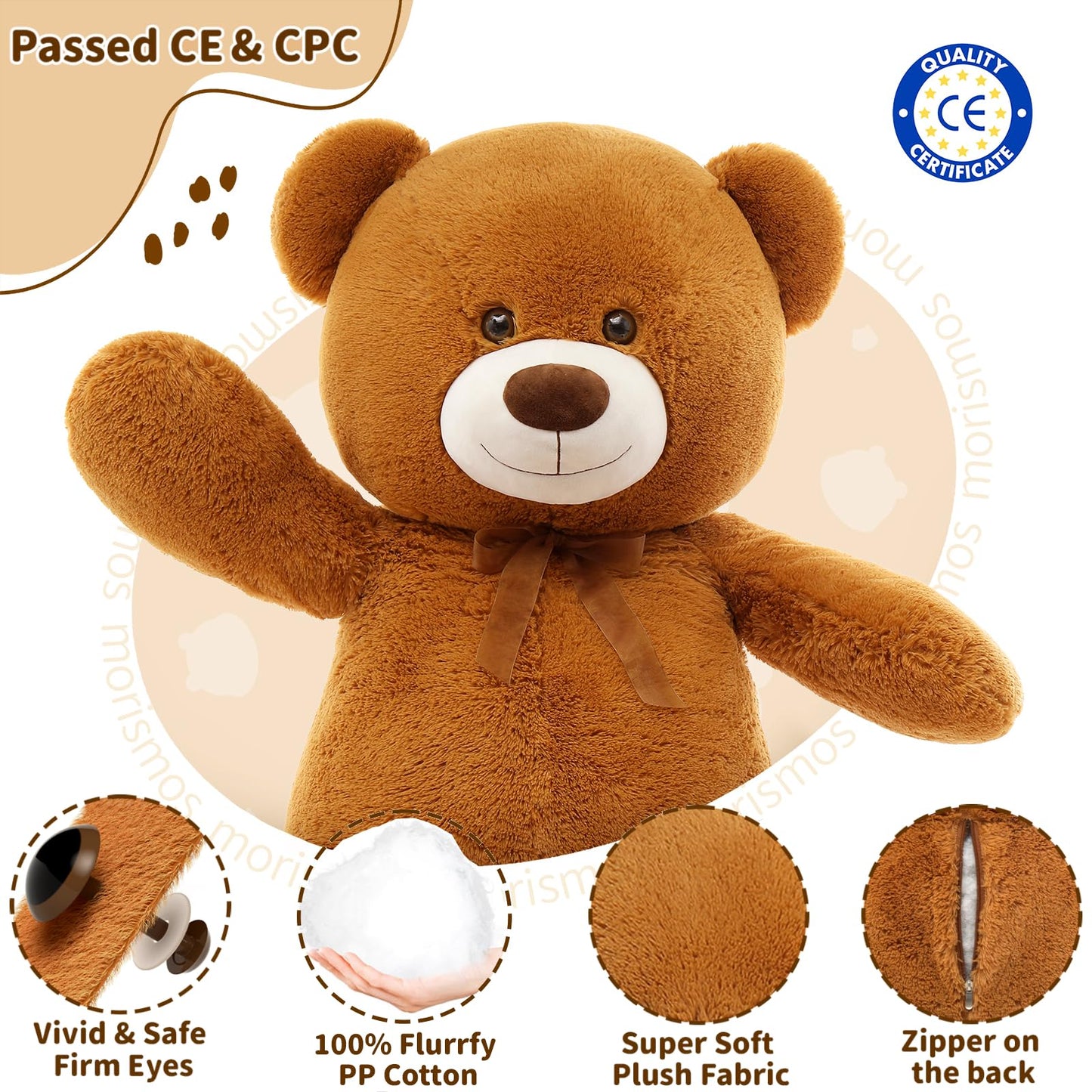 MorisMos Giant Teddy Bear Stuffed Animal 3ft, 36'' Big Brown Bear for Kid, 2025 Christmas Bear for Baby Shower, Large Stuffed Teddy Bear for Girlfriend Boyfriend Wife Mom Fiancée Valentine's Birthday