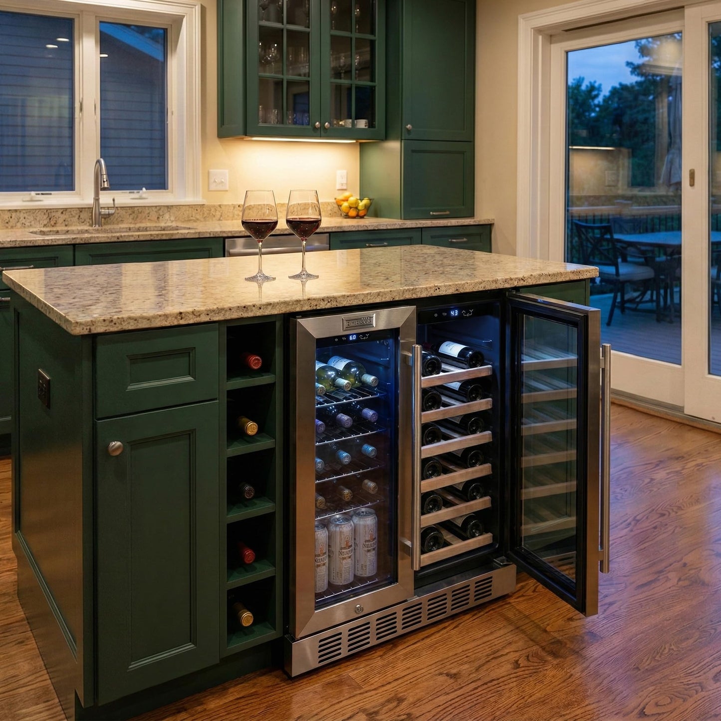 Empava 24 inch Dual Zone Beverage and Wine Cooler Refrigerator with Glass Door, Freestanding Drink Fridge with LED Light, Touch Control, 61 Cans Plus 17 Bottles Capacity