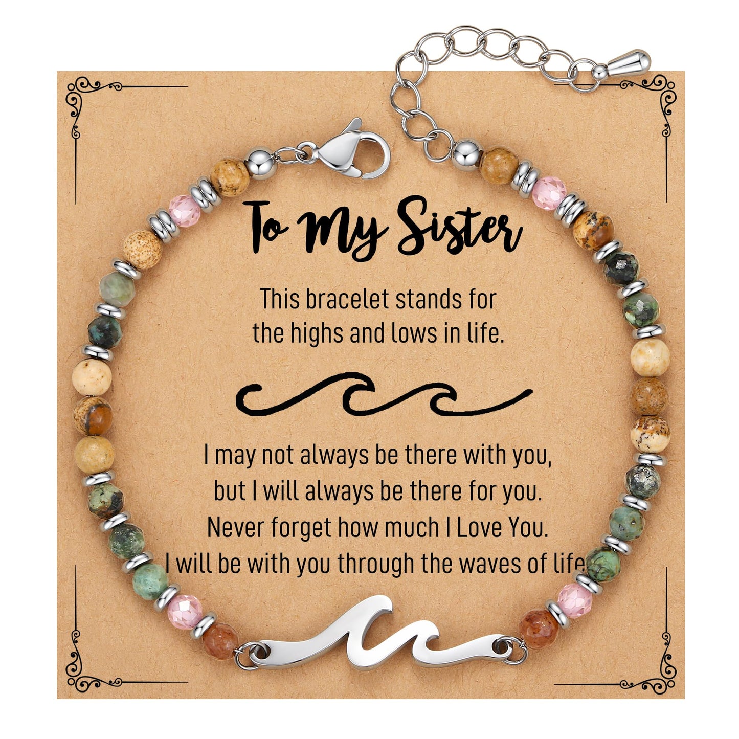 TONY & SANDY Sister Gifts, Graduation Her Mothers Day Gifts for Sister, Wave Bracelet for Women, Sisters Birthday Christmas Easter Unique Gift for Big Little Adult Soul Sisters Jewelry