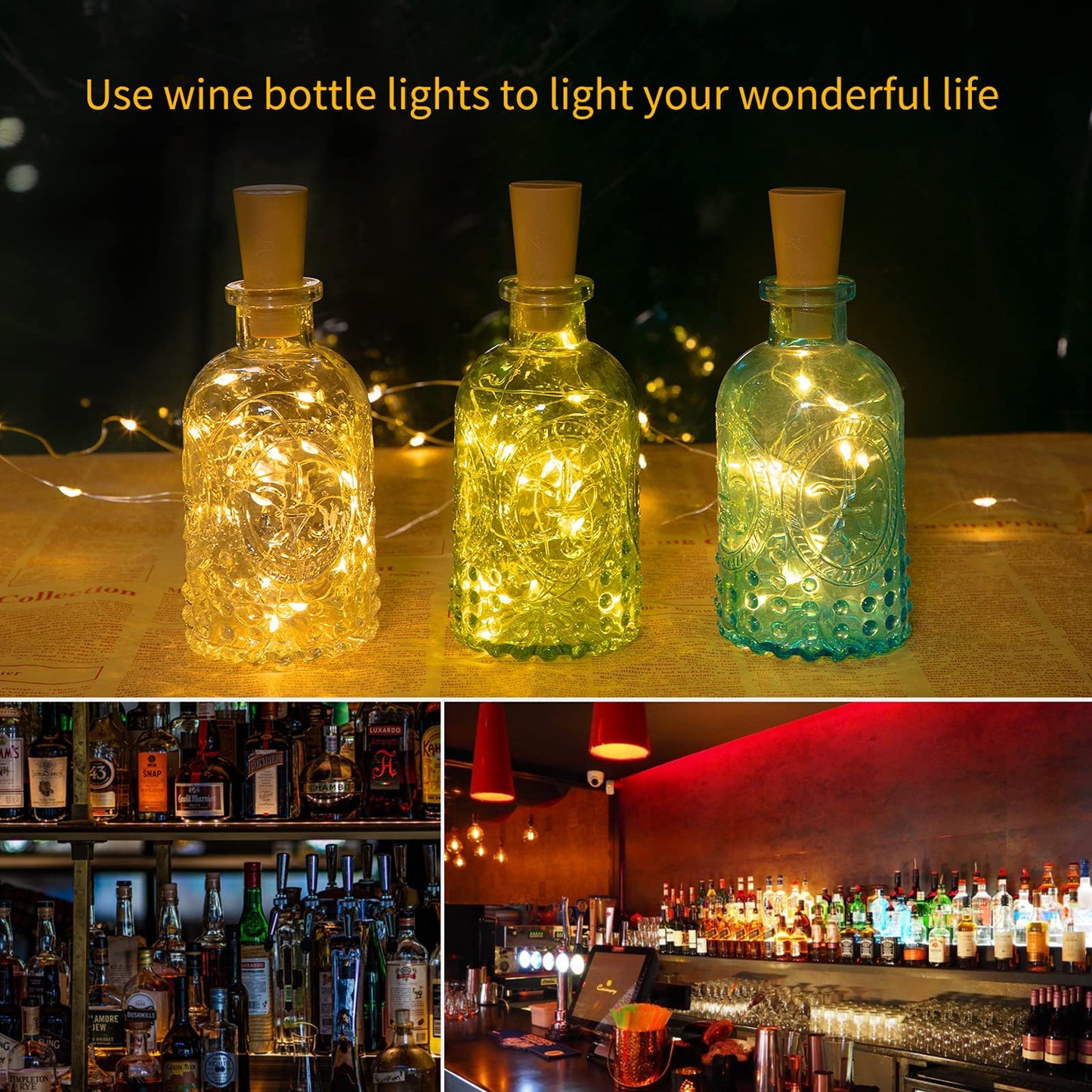 Brightown Wine Bottle Lights with Cork, 20 Pack 20 LED Waterproof Battery Operated Cork Lights, Silver Wire Mini Fairy Lights for Liquor Bottles DIY Party Bar Christmas Holiday Wedding Décor