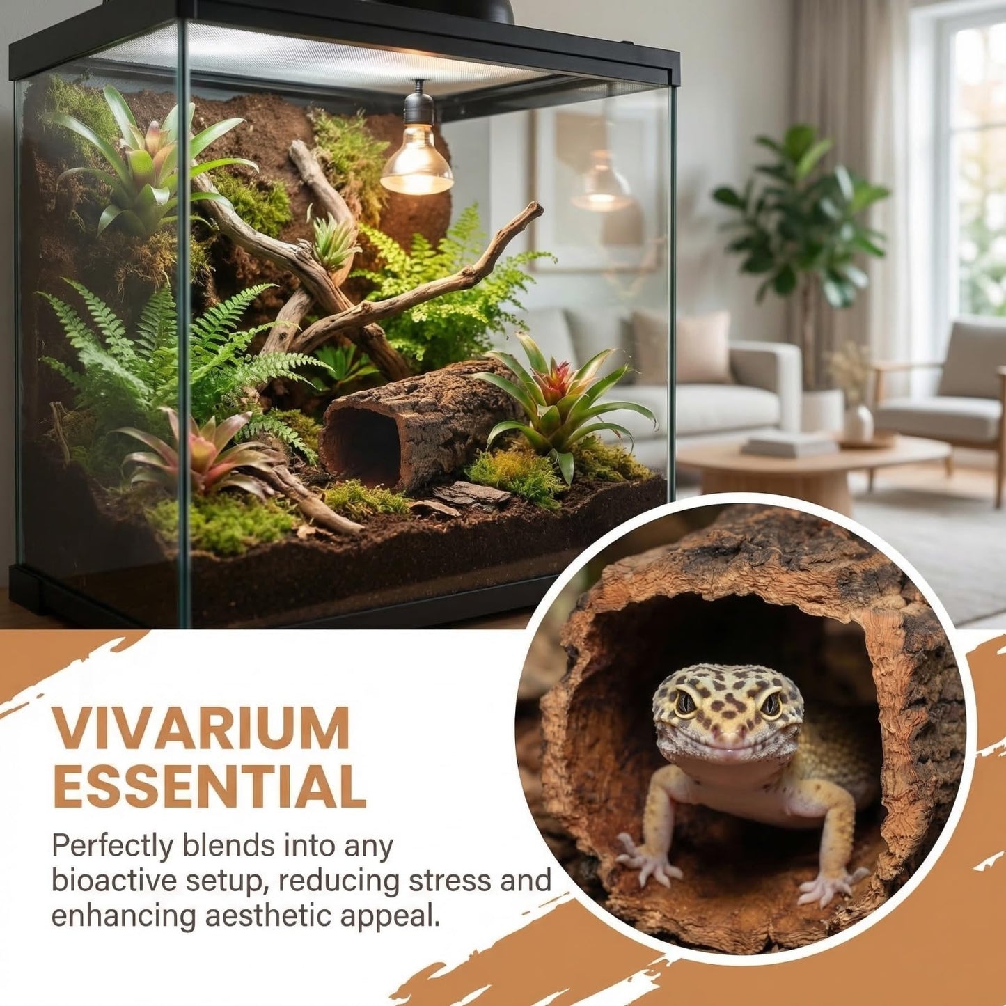 Homoyoyo Natural Wood Reptile Hide Cave Log, Tree Bark Terrarium Hideout for Gecko Snake Lizard Tortoise Spider and Hermit Crab – Rainforest Climbing Pets Habitat Decor Shelter 7. 86x3. 14x3. 14in