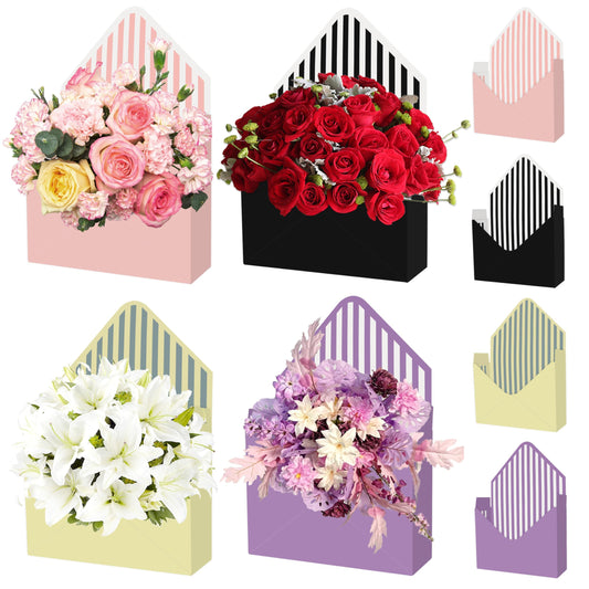 4 Pcs Mother's Day Florist Bouquet Envelope Boxes Mixed Style Flower Bouquet Packaging Gift Paper Boxes Gift Wrapping Envelope Box Flower Bags for Valentines Wedding Birthday Party Supplies(Striped)