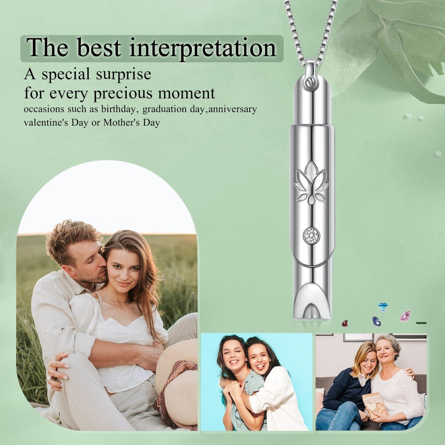 Ladytree Breathing Necklace for Anxiety Relief Sterling Silver Anxiety Necklace with Lotus Design Stop Smoking Necklace Quit Vaping Breathlace Mindfulness Gift for Women Men