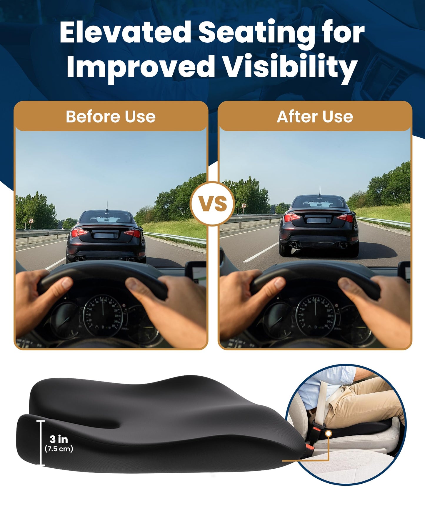 Everlasting Comfort Car Seat Cushion for Driving - Orthopedic Car Cushion for Office, Travel, Gaming Chair Memory Foam Driver Booster for Short People, Non-Slip, Washable Cover, Back & Sciatica Relief