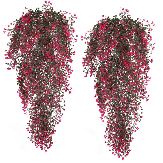 RECUTMS Hanging Fake Vine Plants 4 Pcs Artificial Large Garland Faux Flower Ferns Plant Baby Breath Ivy Room Wall Decor Home Office Garden Wedding Party Indoor Outdoor Decor (Pink)