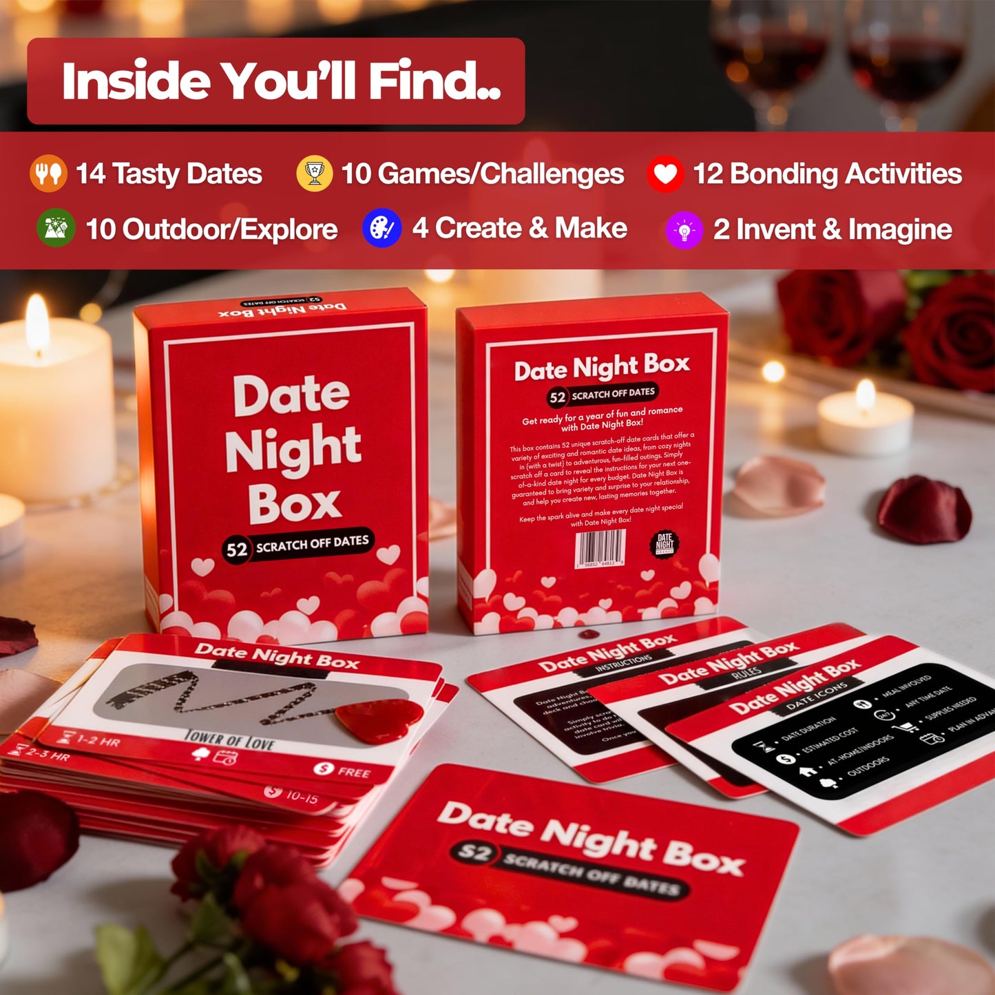 Date Night Box: 52 Fun & Romantic Scratch-Off Date Night Ideas Valentine's Day Gifts for Him, Her, Men, Women, Husband, Wife, Boyfriend, Girlfriend, Couples