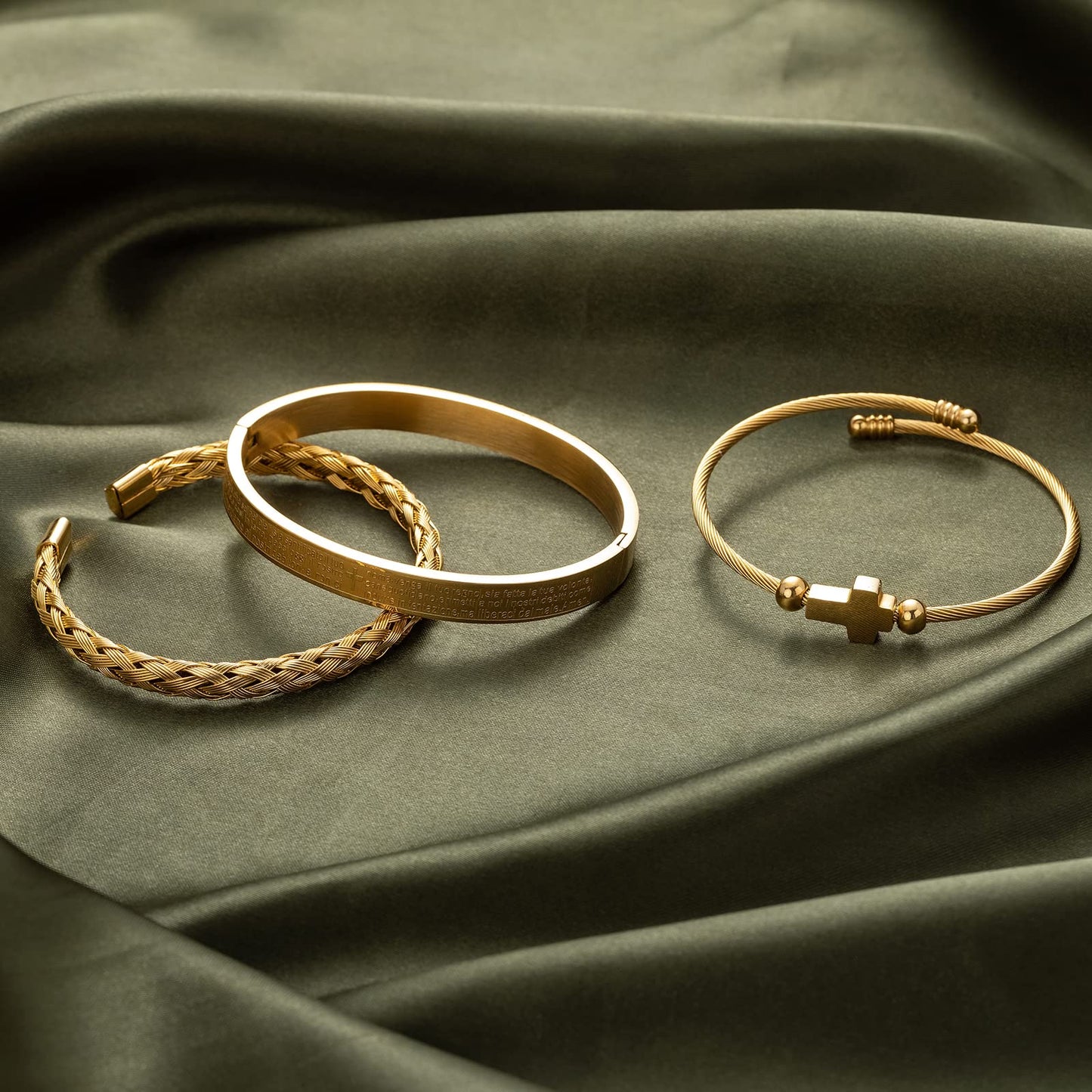 WFYOU 3PCS Stainless Steel Bracelets for Men Gold Roman Numeral Bangle Bracelet Twisted Cable Bracelet Adjustable Cuff Bracelet Mens Luxury Jewelry Bracelets Gifts
