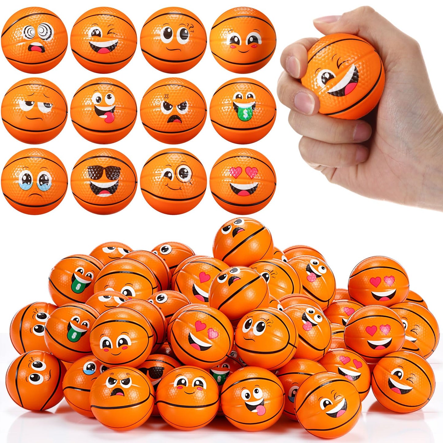 Libima 120 Pcs Mini Face Basketball Stress Balls Bulk 2 Inch Foam Sports Squeeze Balls Small Funny Anxiety Relief Toy for Kid Adult School Gift Class Prizes Party Decoration Supplies (Orange)