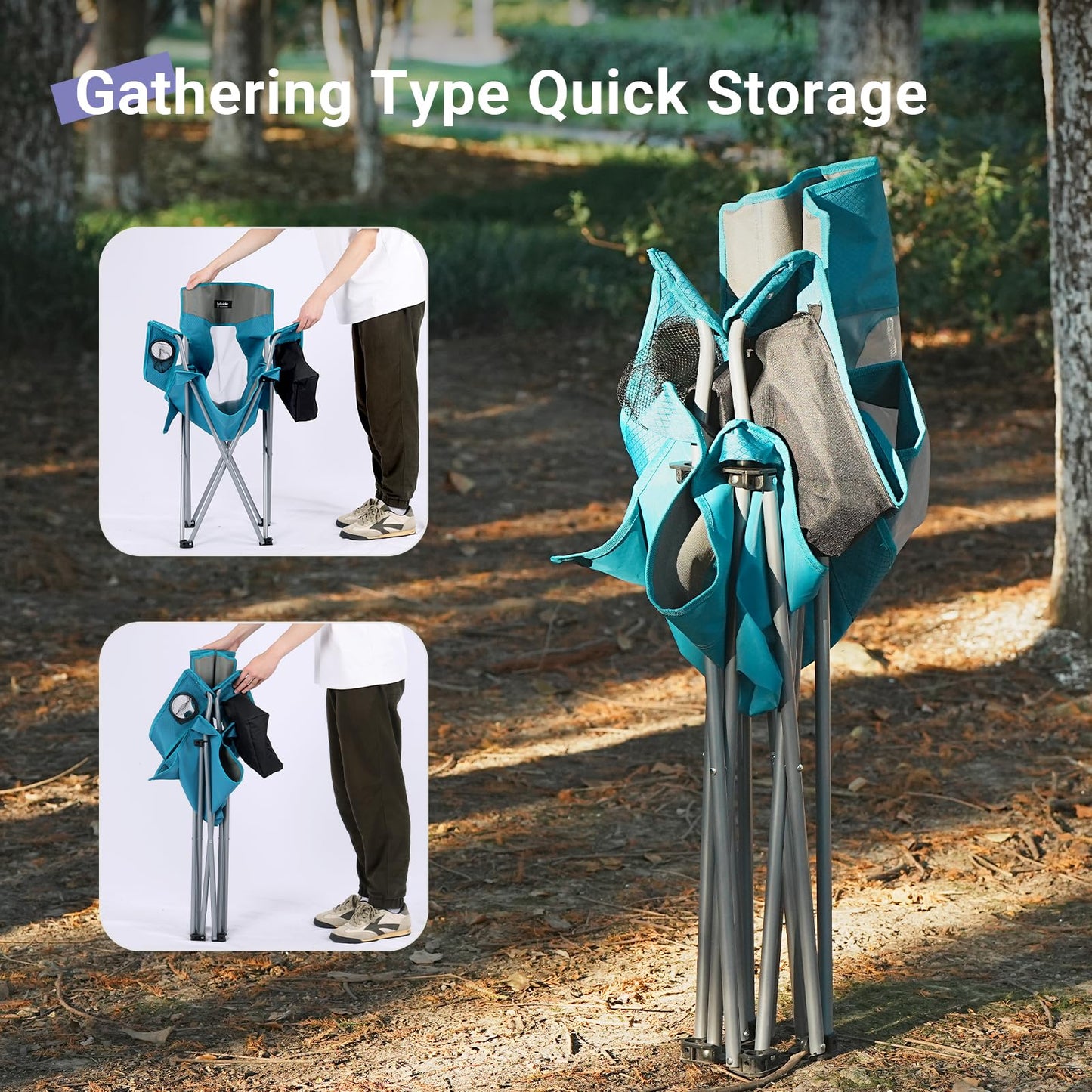 Camping Folding Chair Outdoor Lawn Portable Lightweight Camp Folding Chairs for Adult Outside with Cup Holder, Cooler Pouch & Side Pocket for Camping, Beach, Fishing, Sports or Tailgating Events, Blue