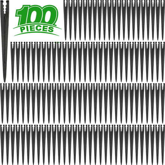 Kepmix 100 Pieces Drip Irrigation Support Stakes for 1/4 Inch Tubing, Plastic 1/4'' Drip Tube Holder Stakes for Irrigation Hose Emitter Support Garden Greenhouse Drip Supplies, 5.6-Inch Long