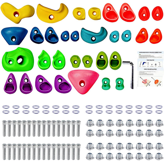 32Pcs Rock Climbing Holds for Kids and Adults, Rock Wall Climbing Grips, Multi-Size & Color, for Playground Indoor Outdoor Play Set, with 32 Set Mounting Hardware and 1 x Hexagon Wrench